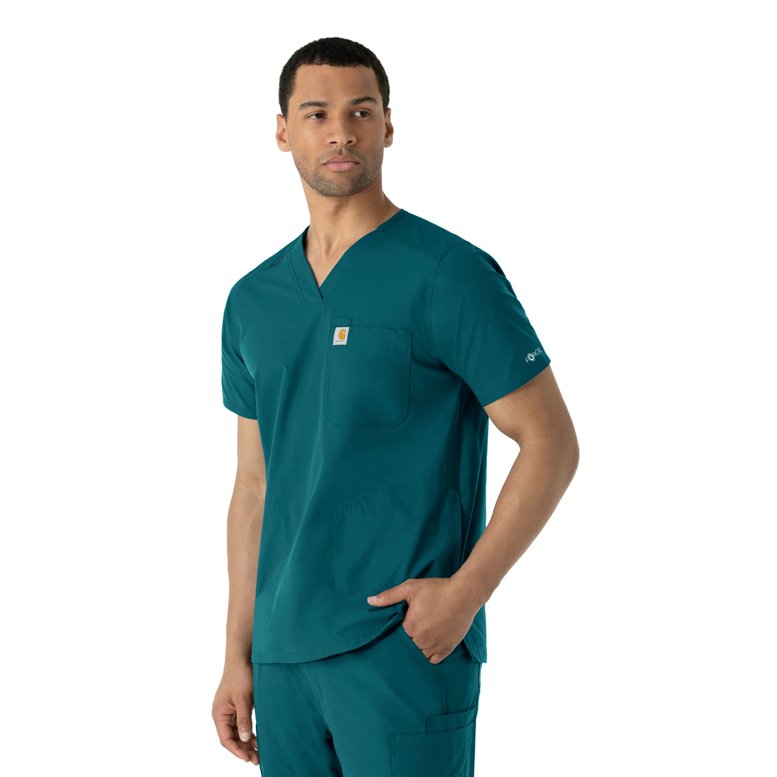 Carhartt Force Essentials Men's V-Neck Shirttail Scrub Top - Caribbean Blue - Image 4