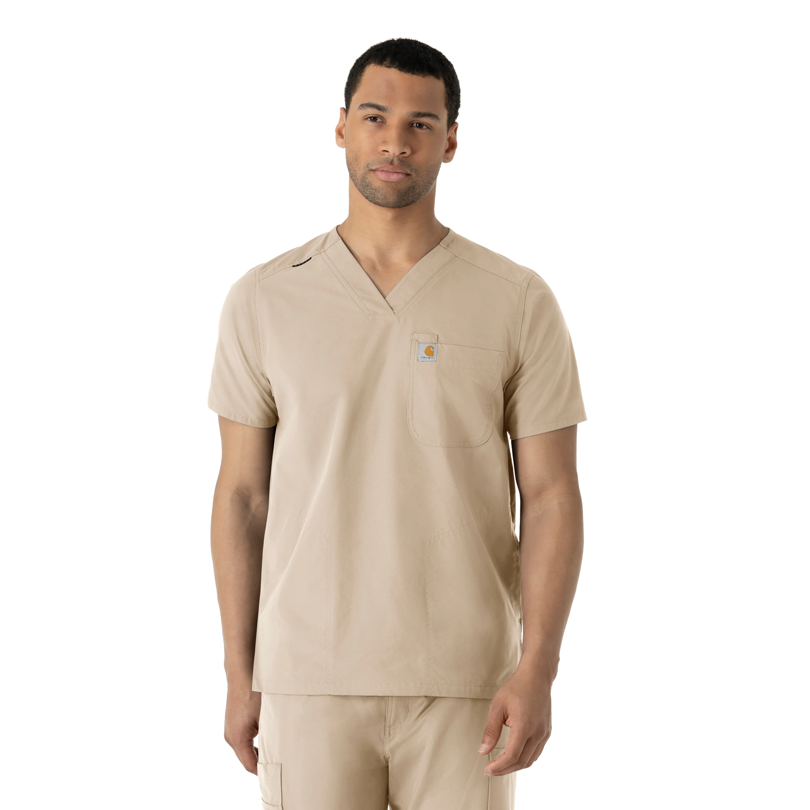 Carhartt Force Essentials Men's V-Neck Shirttail Scrub Top - Khaki