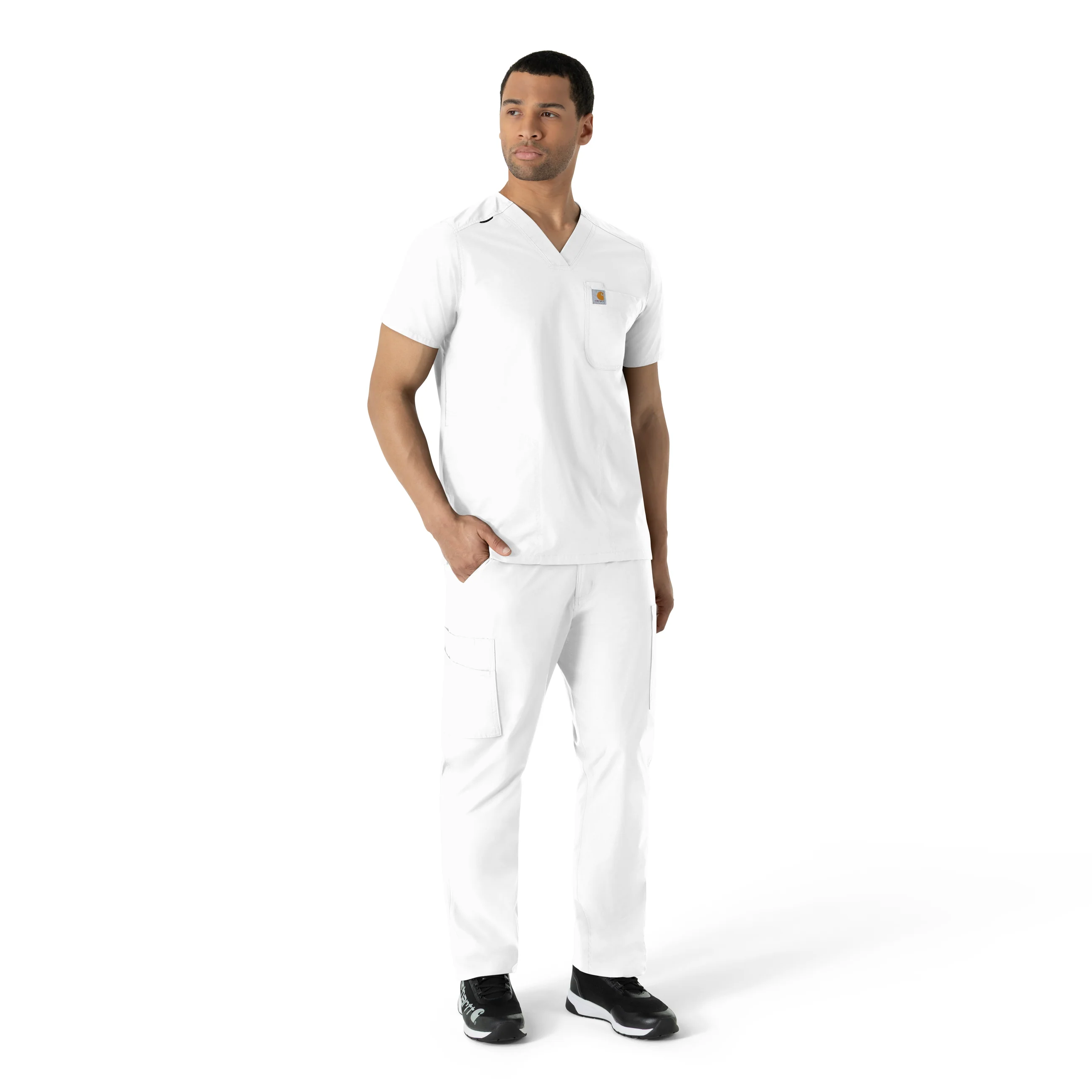Carhartt Force Essentials Men's V-Neck Shirttail Scrub Top - White - Image 3
