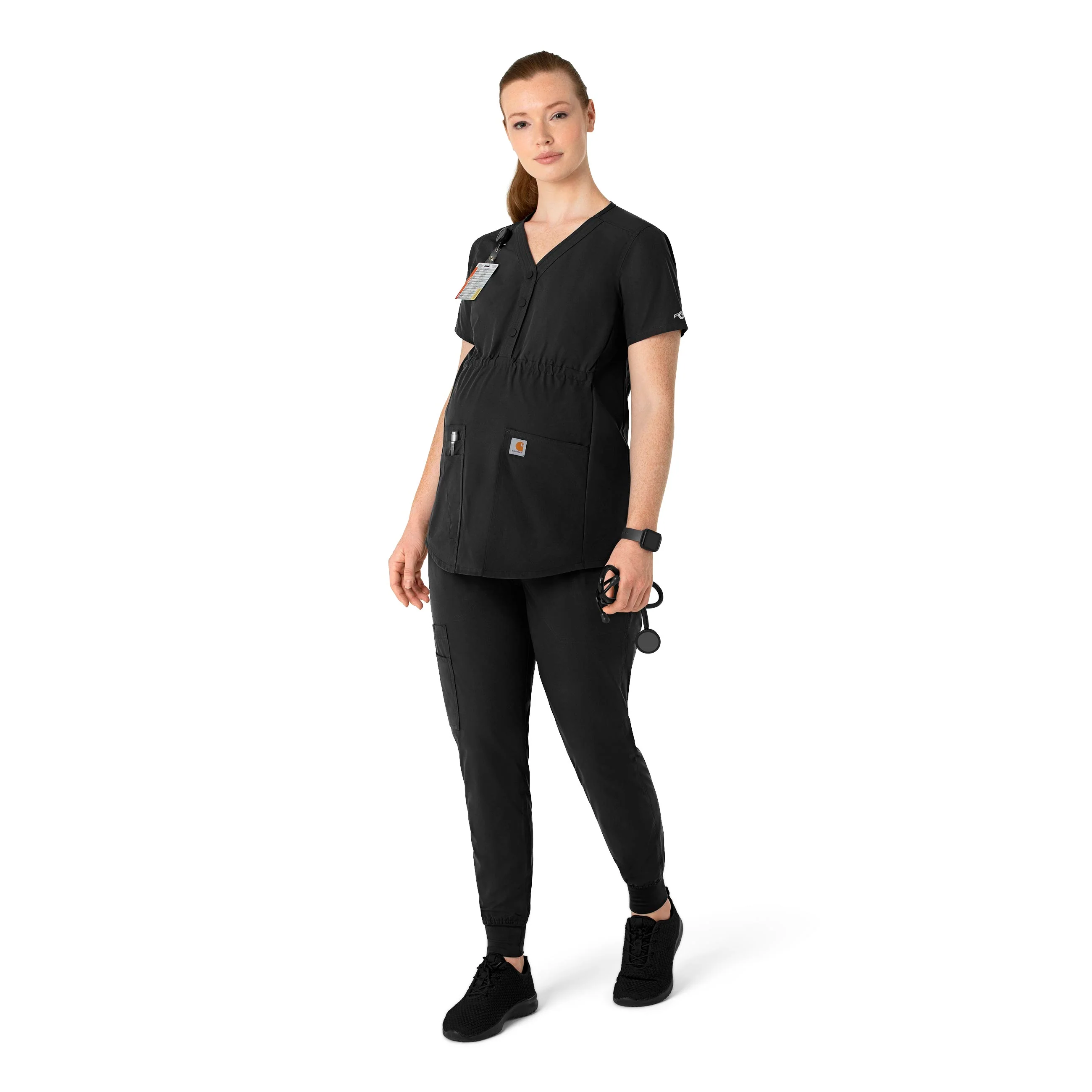 Carhartt Force Essentials Women's Henley Maternity Scrub Top - Black - Image 3