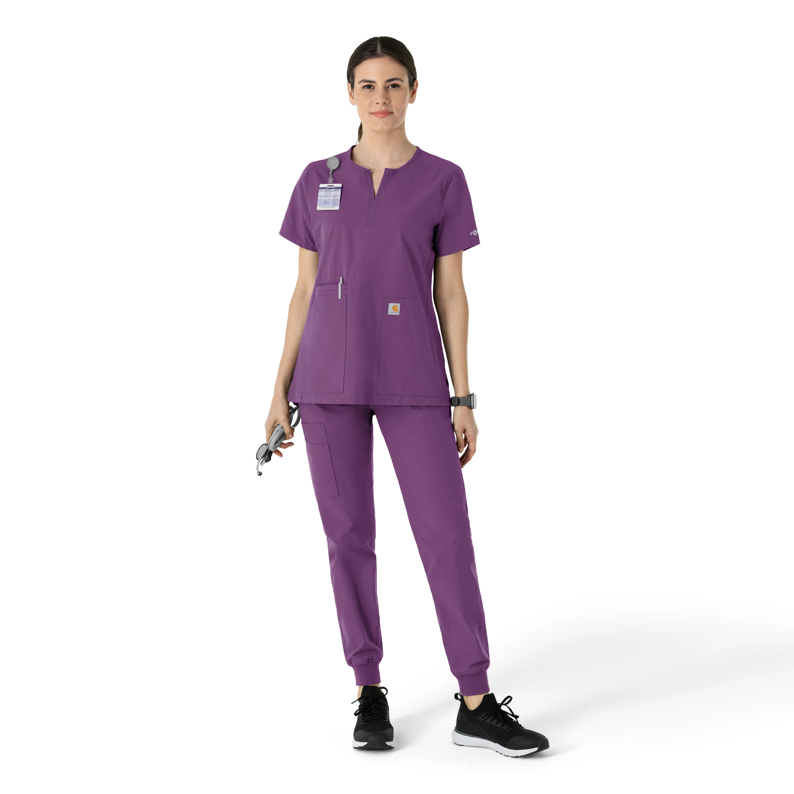 Carhartt Force Essentials Women's Notch Neck Tunic Scrub Top - Eggplant - Image 3