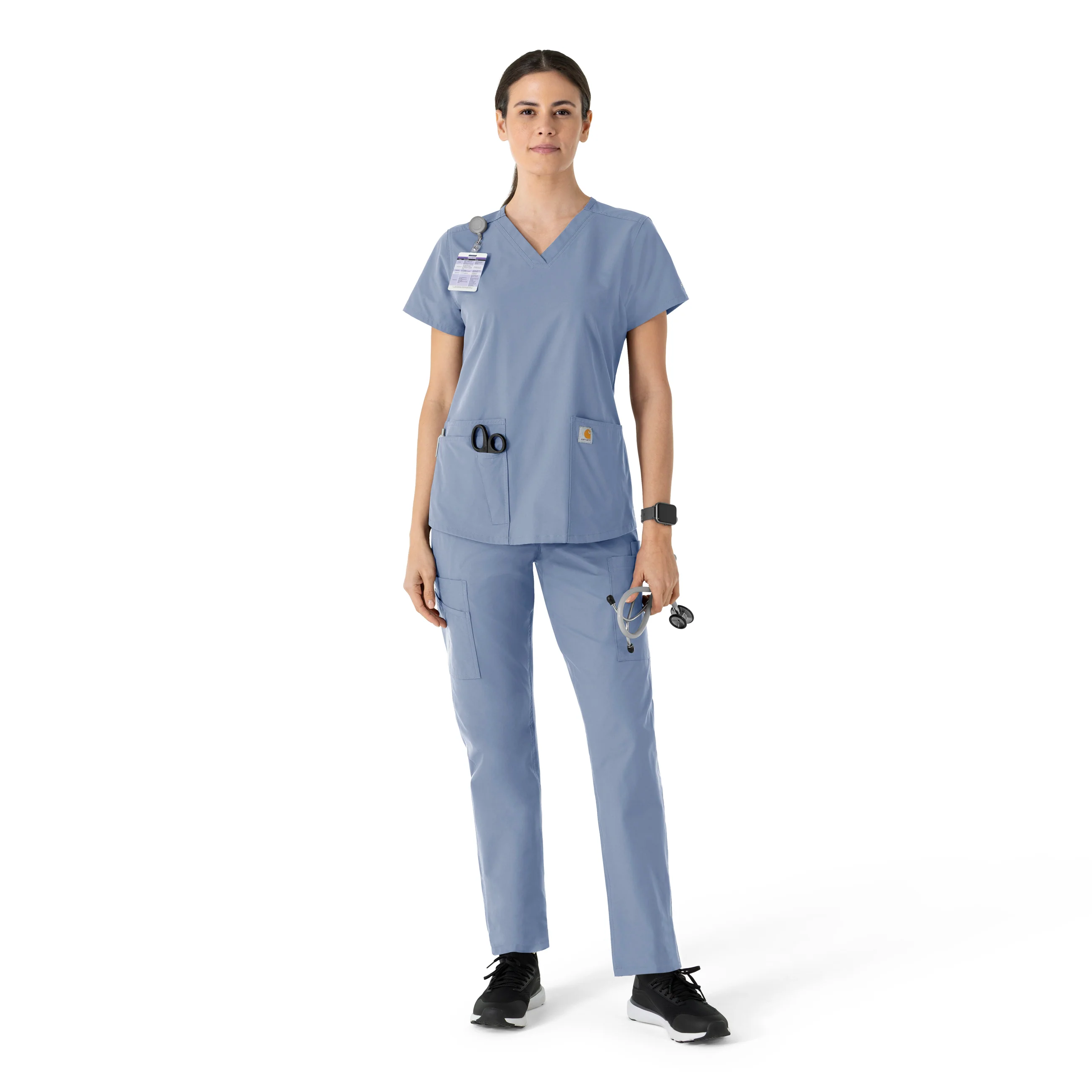 Carhartt Force Essentials Women's V-Neck Scrub Top - Ceil Blue - Image 3