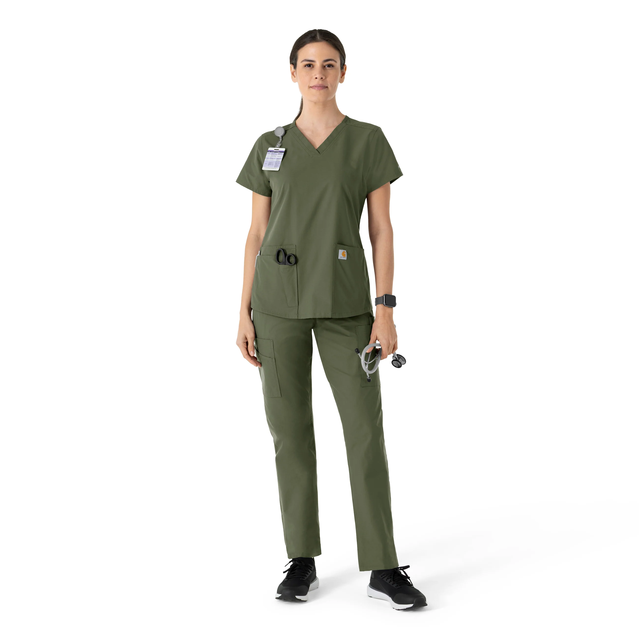 Carhartt Force Essentials Women's V-Neck Scrub Top - Olive - Image 3