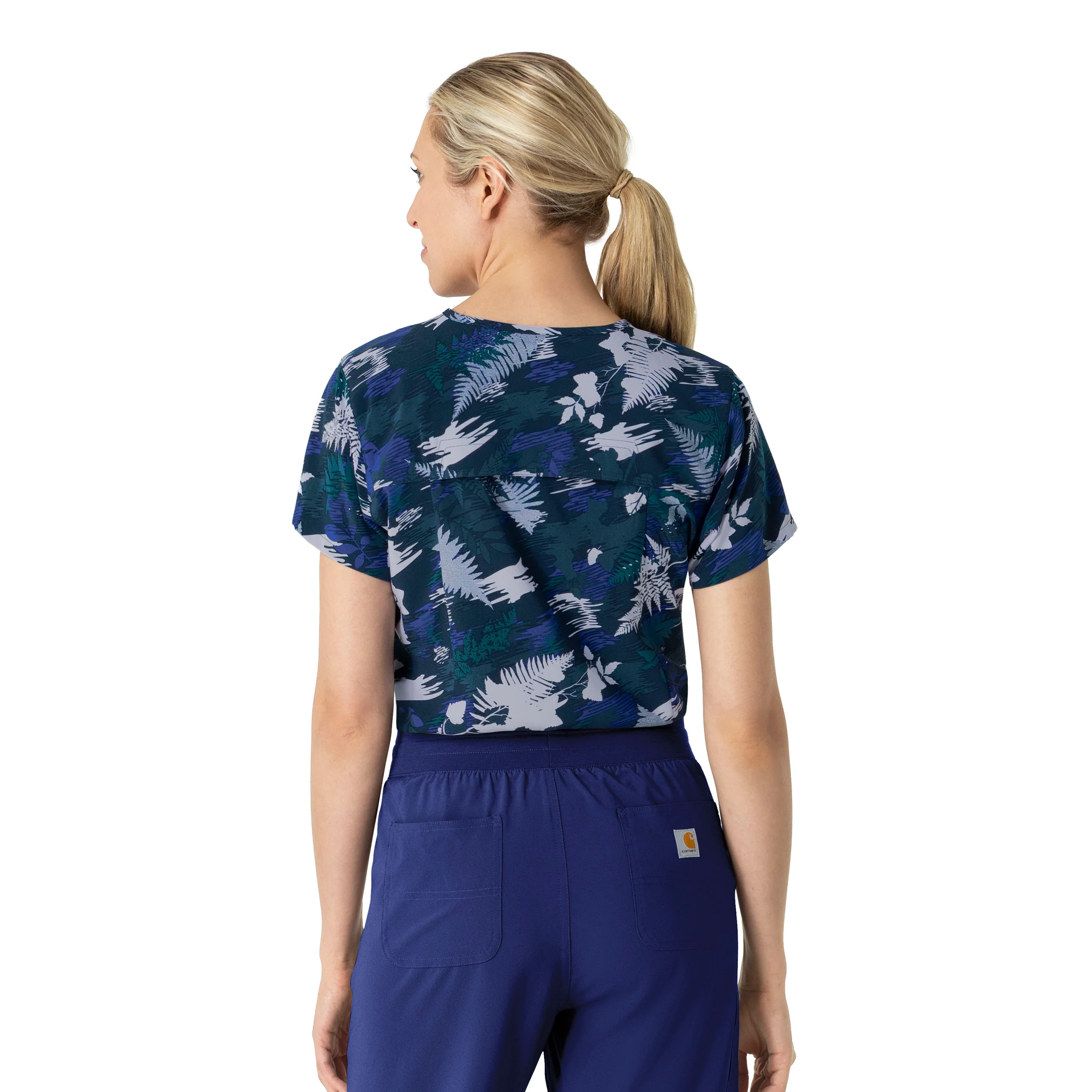 Carhartt Women's Tuck-In Print Scrub Top - Fall Foliage Navy - Image 2