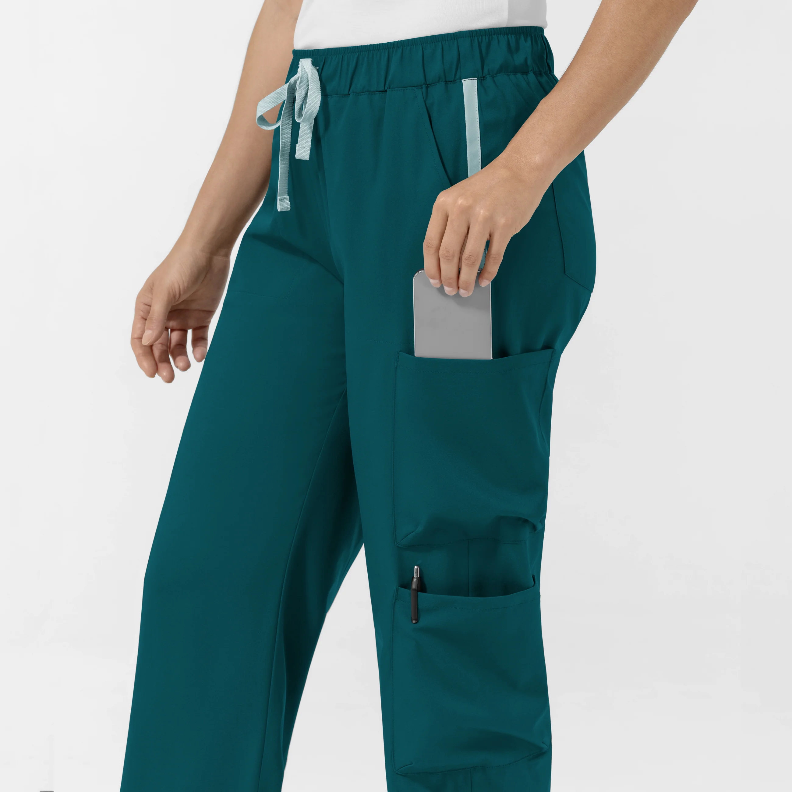 Boundless Women's Classic Wide Leg Cargo Scrub Pant - Caribbean and Sky Blue - Image 6
