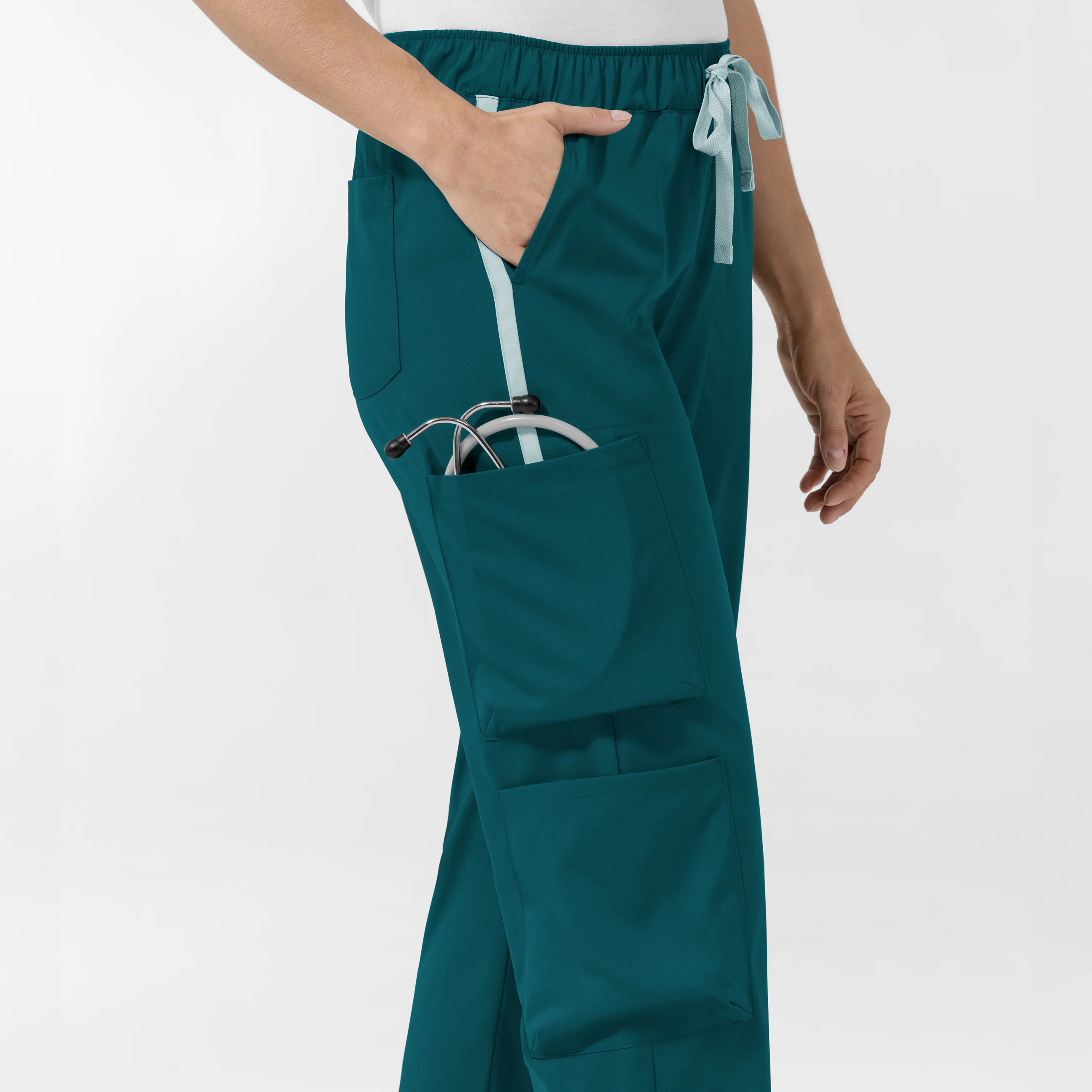 Boundless Women's Classic Wide Leg Cargo Scrub Pant - Caribbean and Sky Blue - Image 7