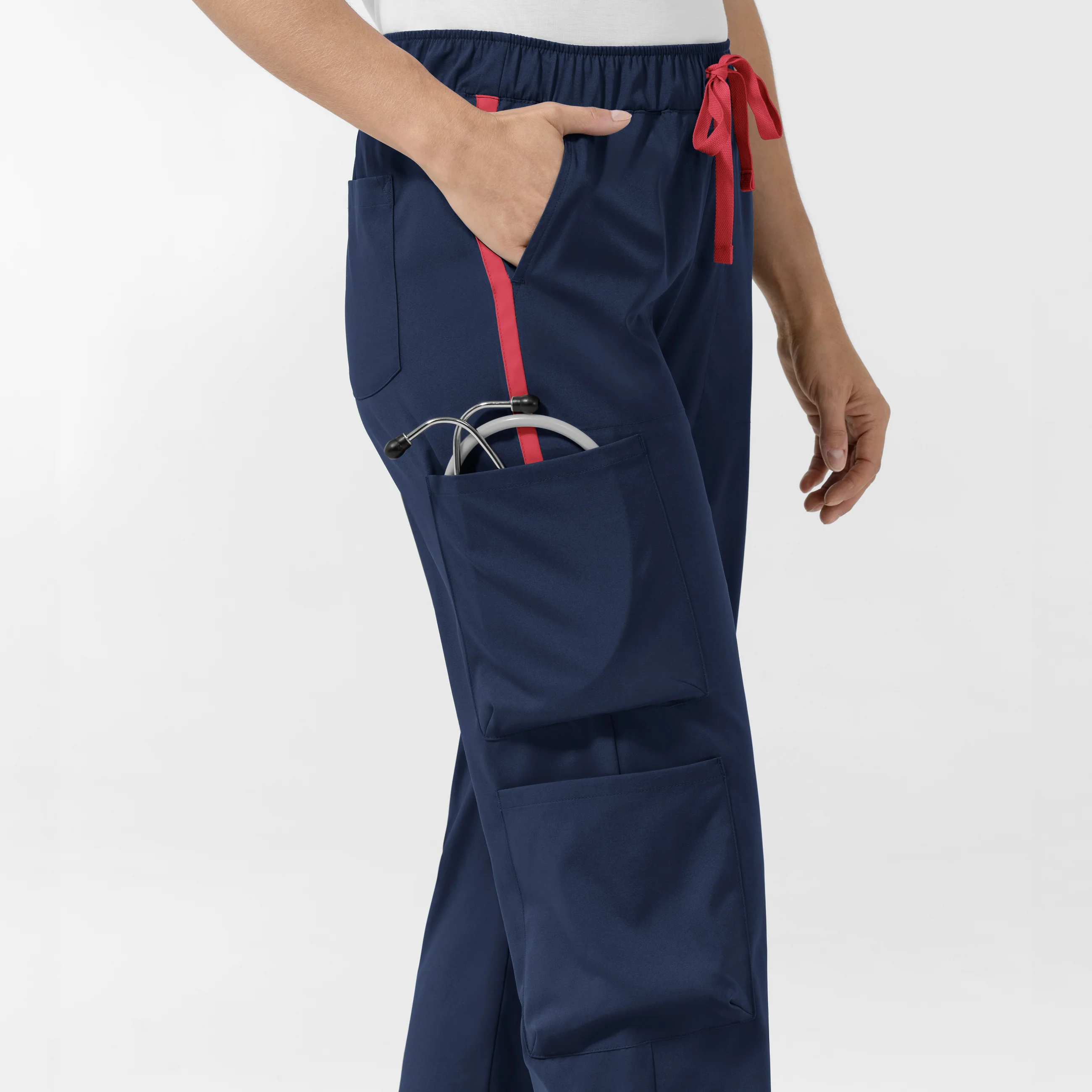 Boundless Women's Classic Wide Leg Cargo Scrub Pant - Navy and Hibiscus - Image 7