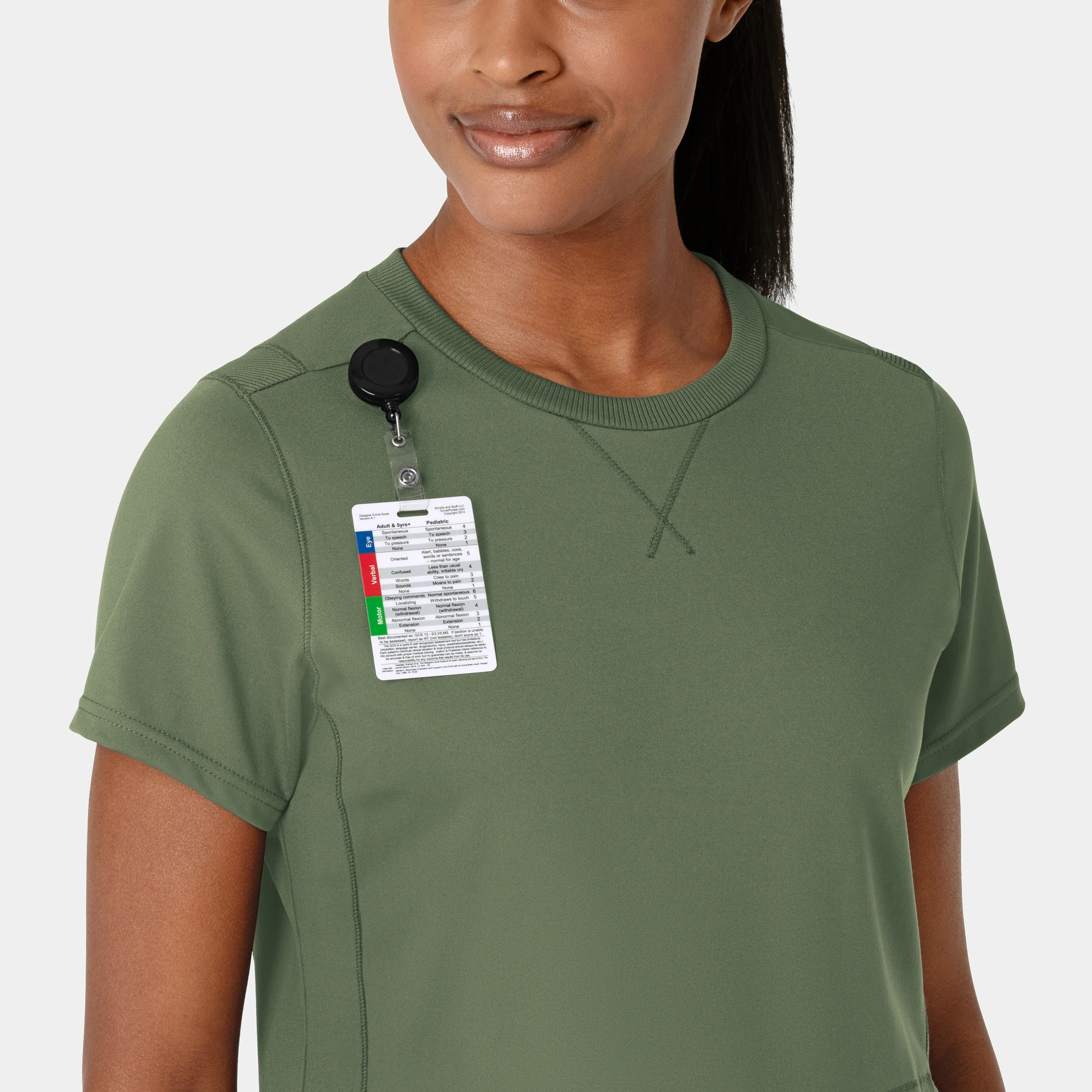 RENEW Knit Women's Flex-n-Reach Crew Neck Scrub Top - Olive - Image 5