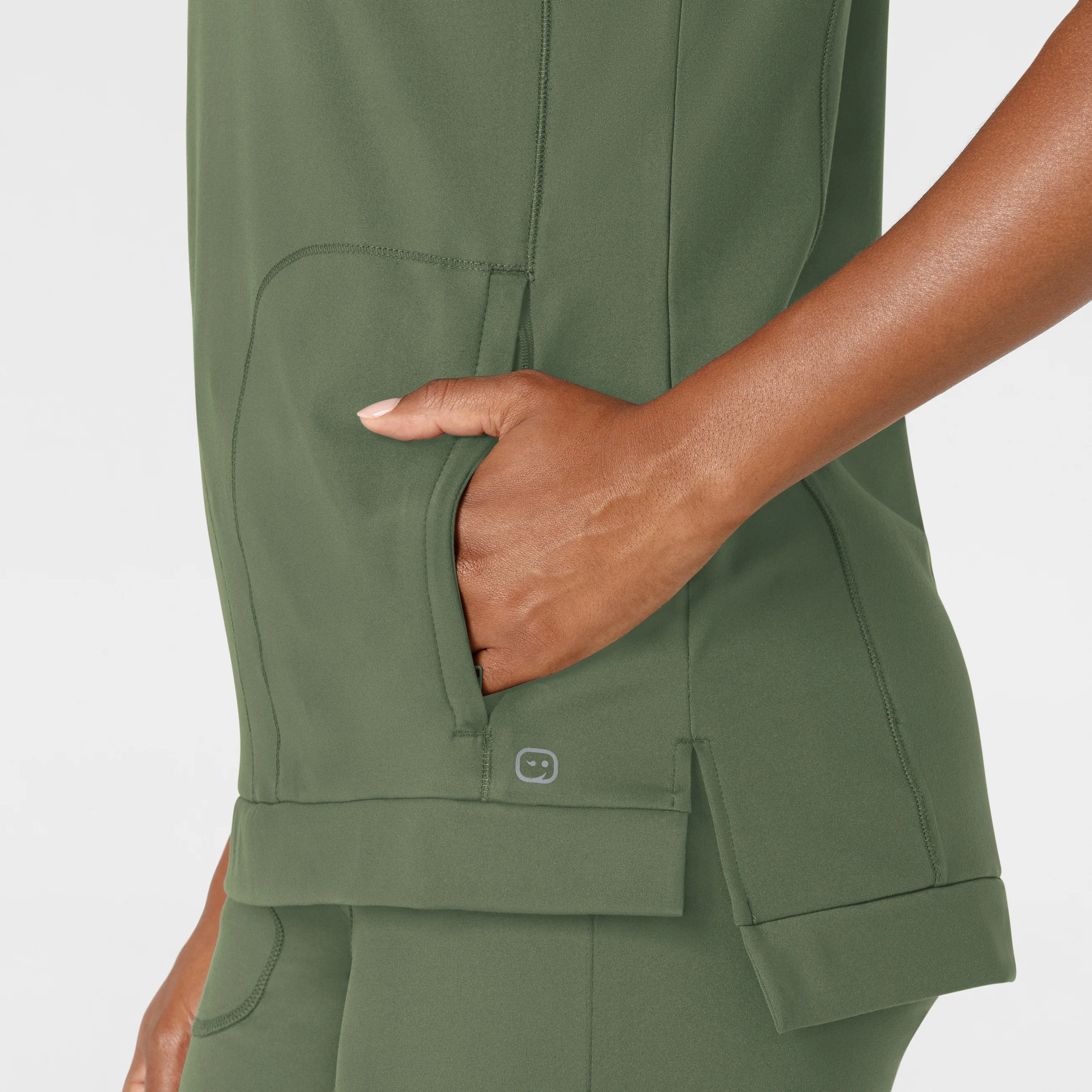 RENEW Knit Women's Flex-n-Reach Crew Neck Scrub Top - Olive - Image 6