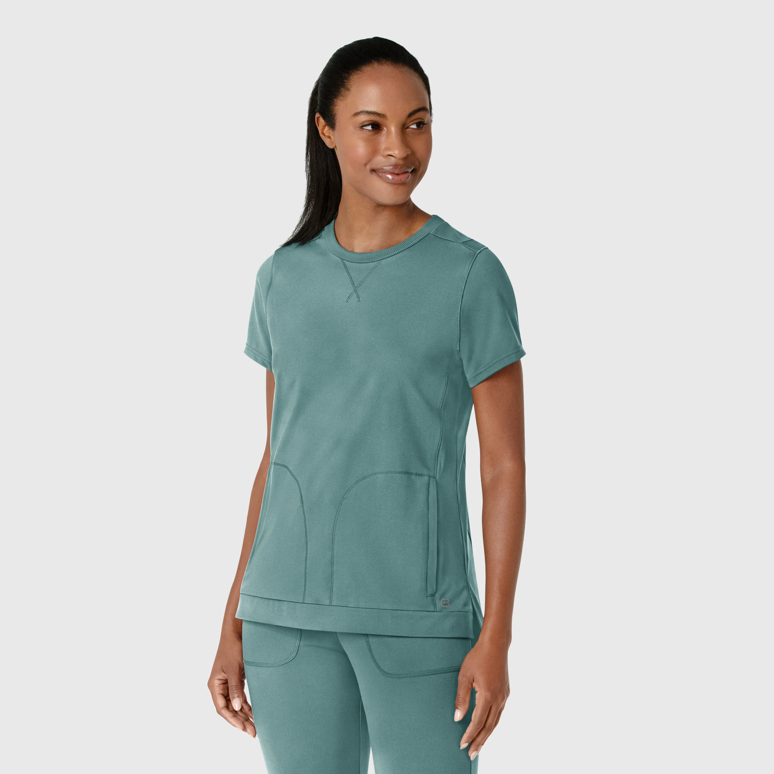 RENEW Knit Women's Flex-n-Reach Crew Neck Scrub Top - Vintage Teal - Image 4