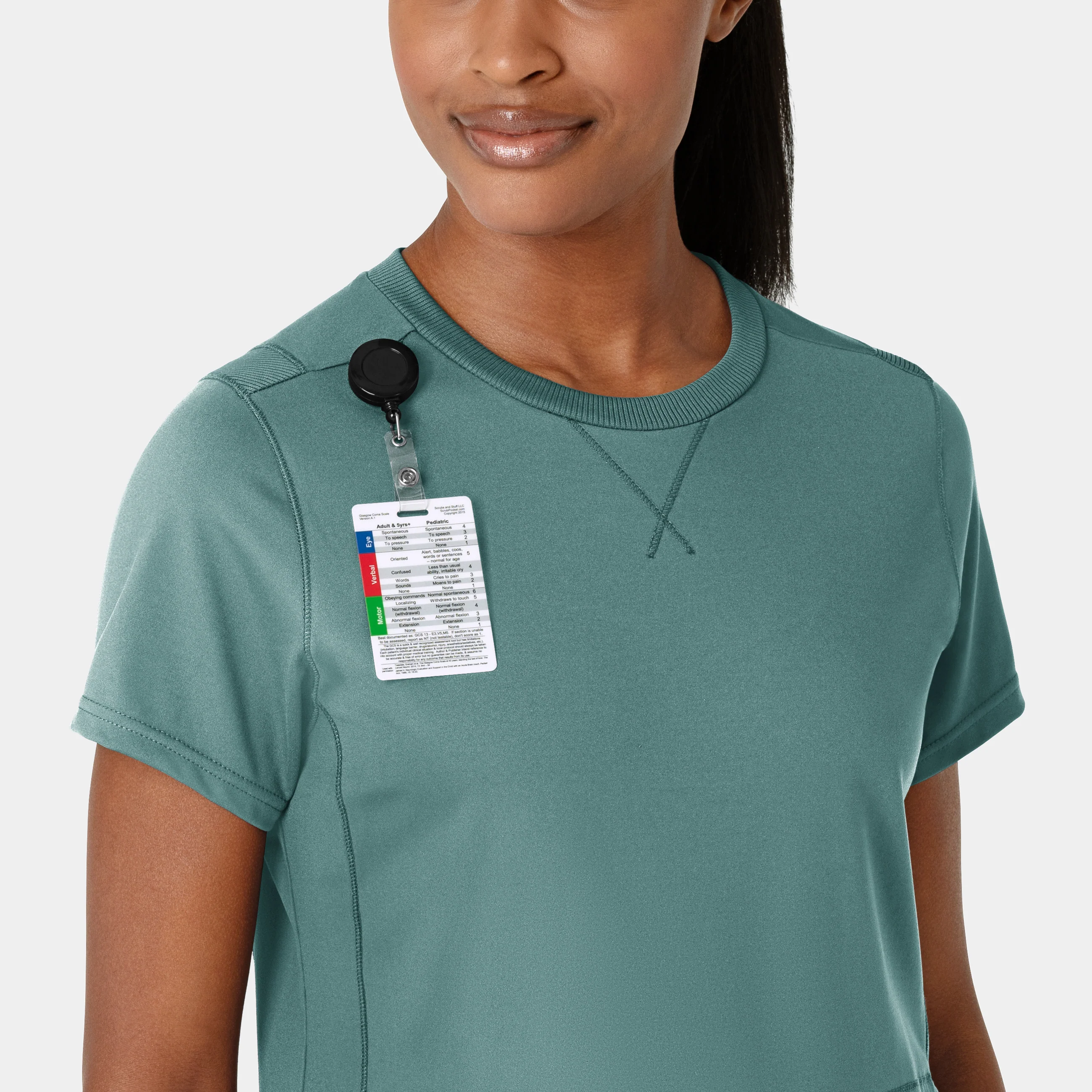RENEW Knit Women's Flex-n-Reach Crew Neck Scrub Top - Vintage Teal - Image 5