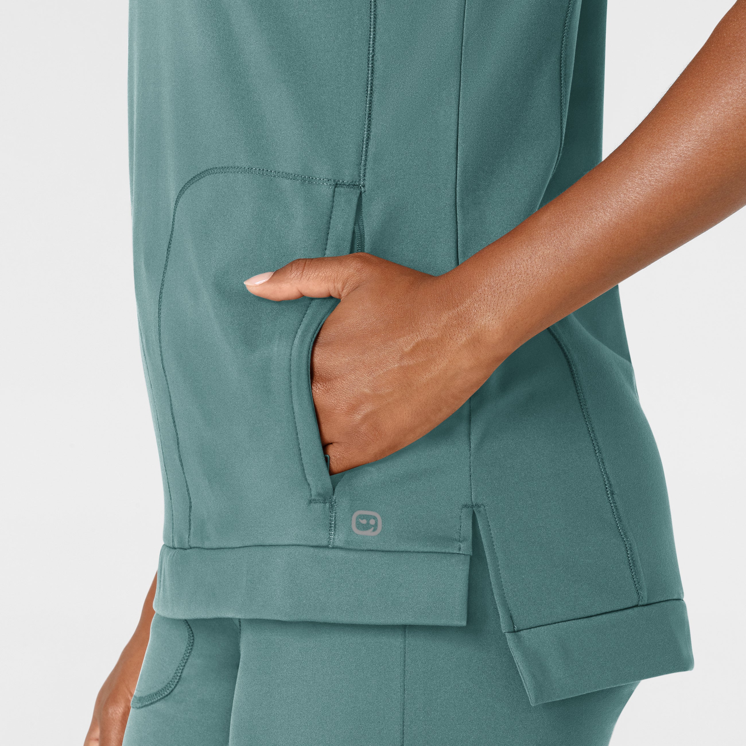RENEW Knit Women's Flex-n-Reach Crew Neck Scrub Top - Vintage Teal - Image 6