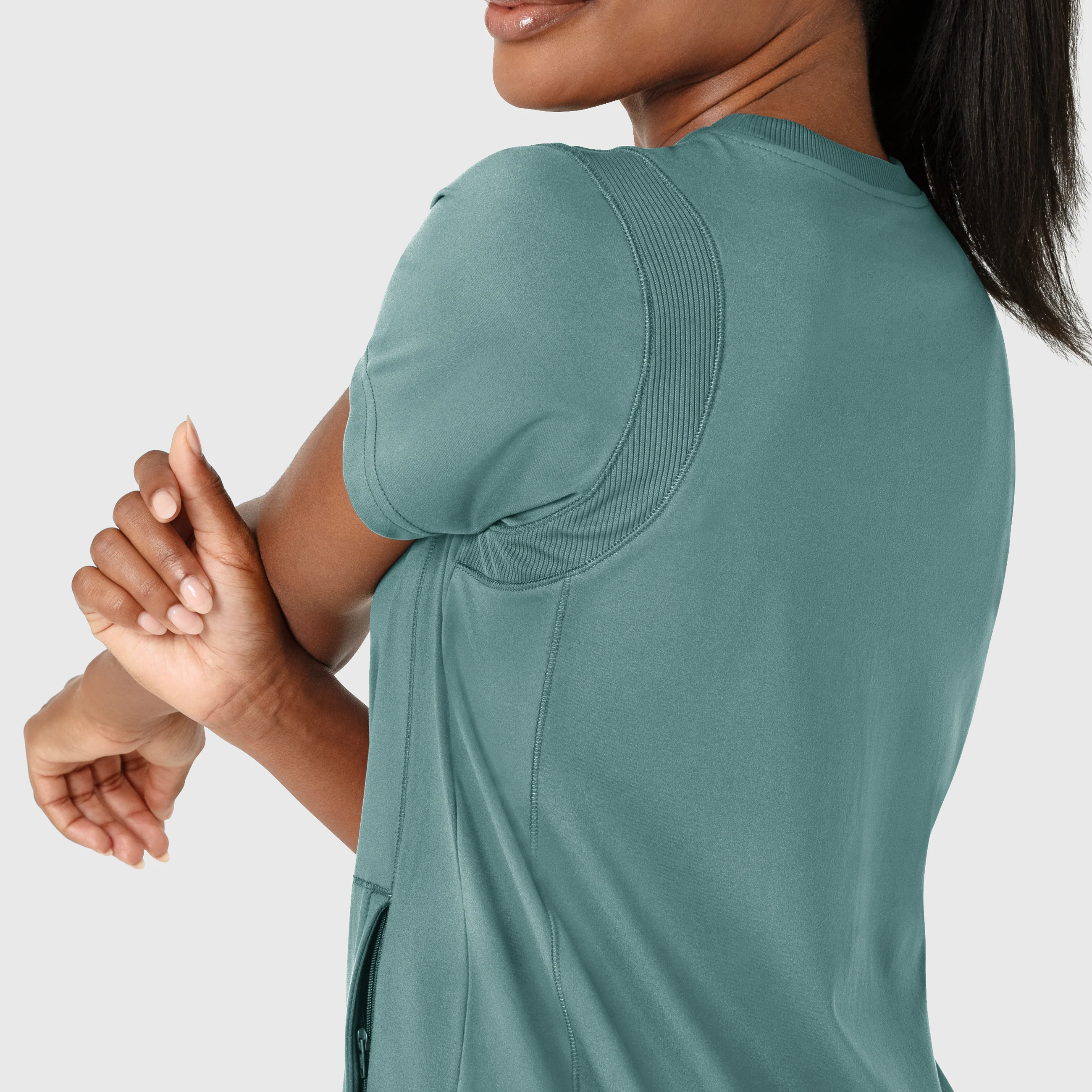RENEW Knit Women's Flex-n-Reach Crew Neck Scrub Top - Vintage Teal - Image 7