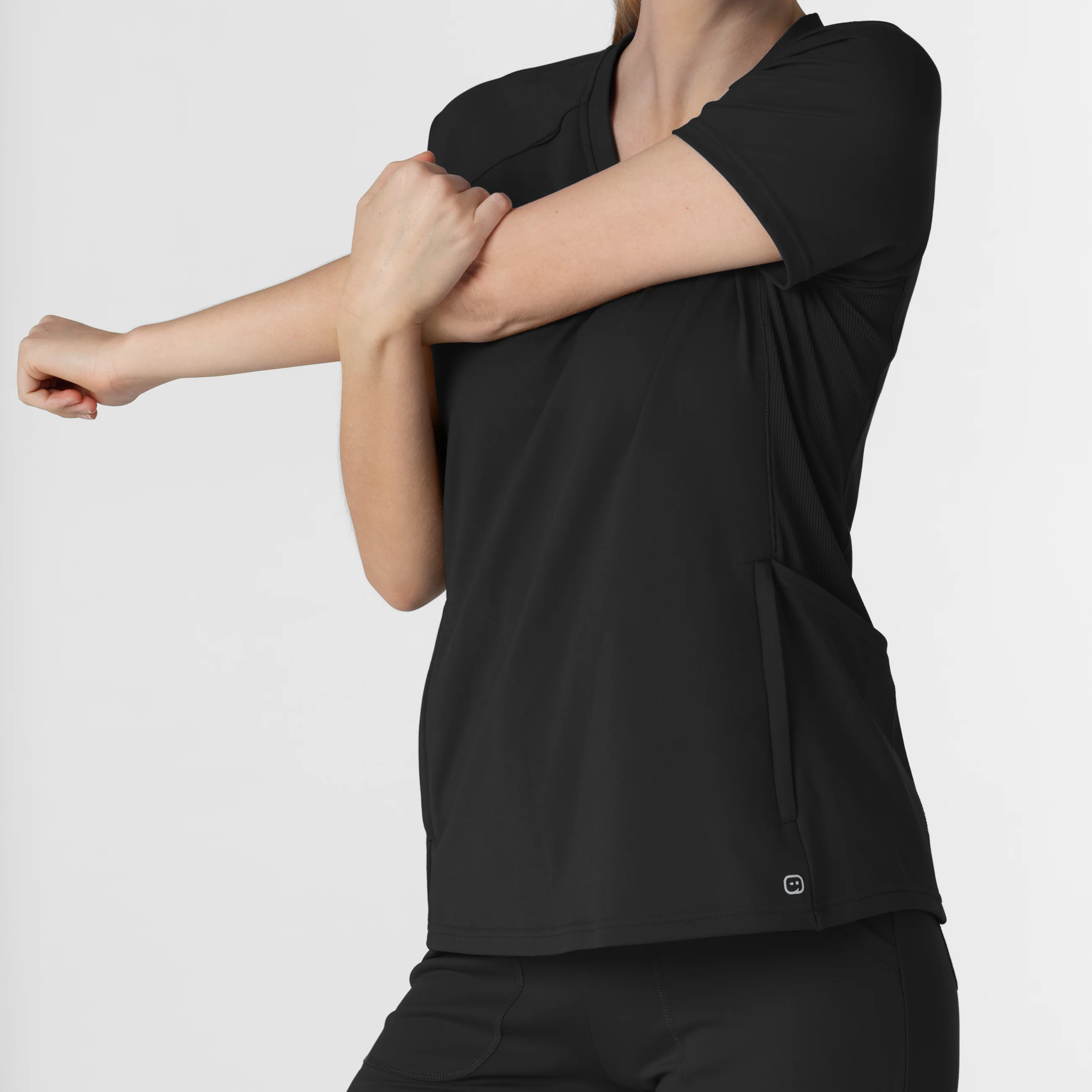 RENEW Knit Women's Flex-n-Reach V-Neck Raglan Scrub Top - Black - Image 9