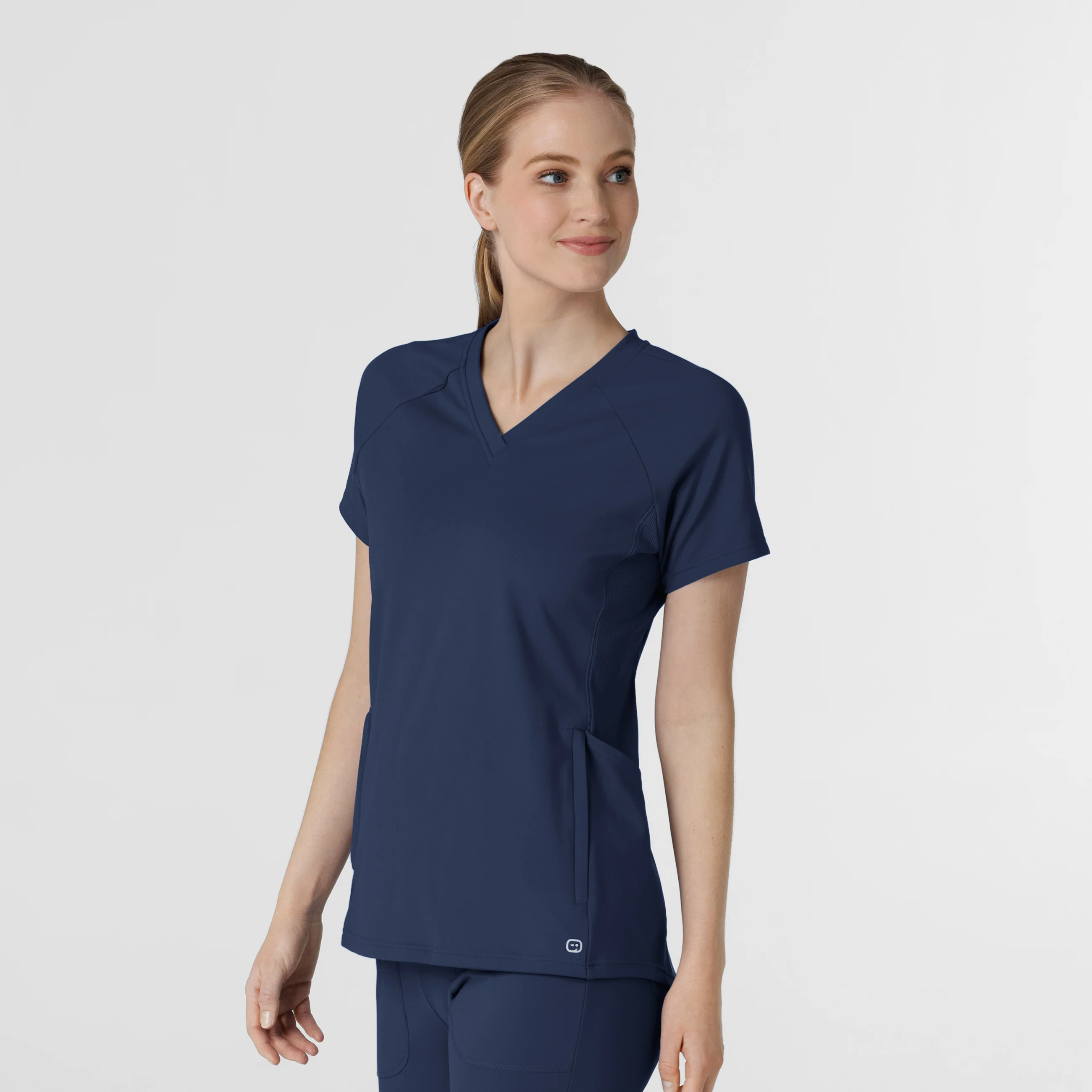 RENEW Knit Women's Flex-n-Reach V-Neck Raglan Scrub Top - Navy - Image 4