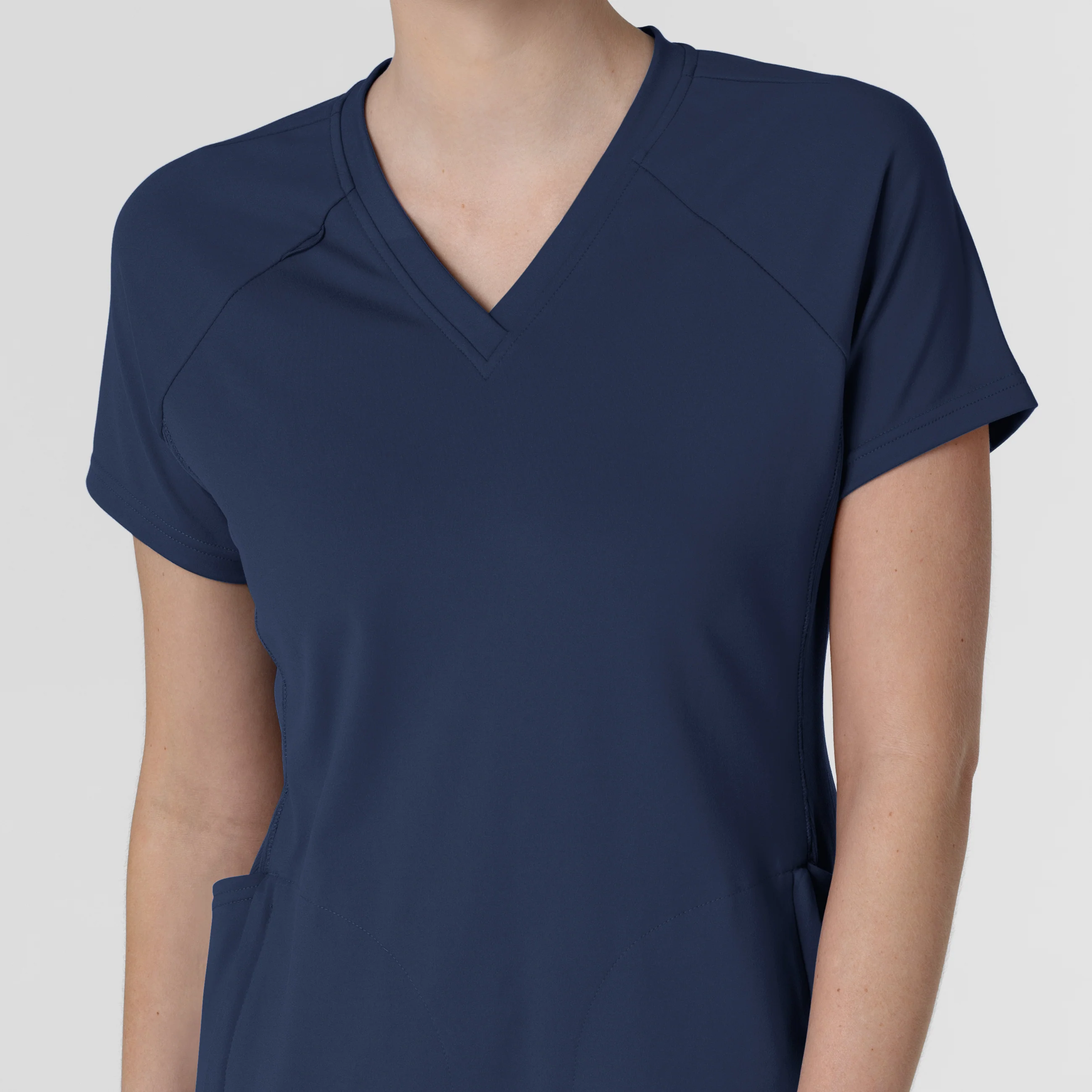 RENEW Knit Women's Flex-n-Reach V-Neck Raglan Scrub Top - Navy - Image 5