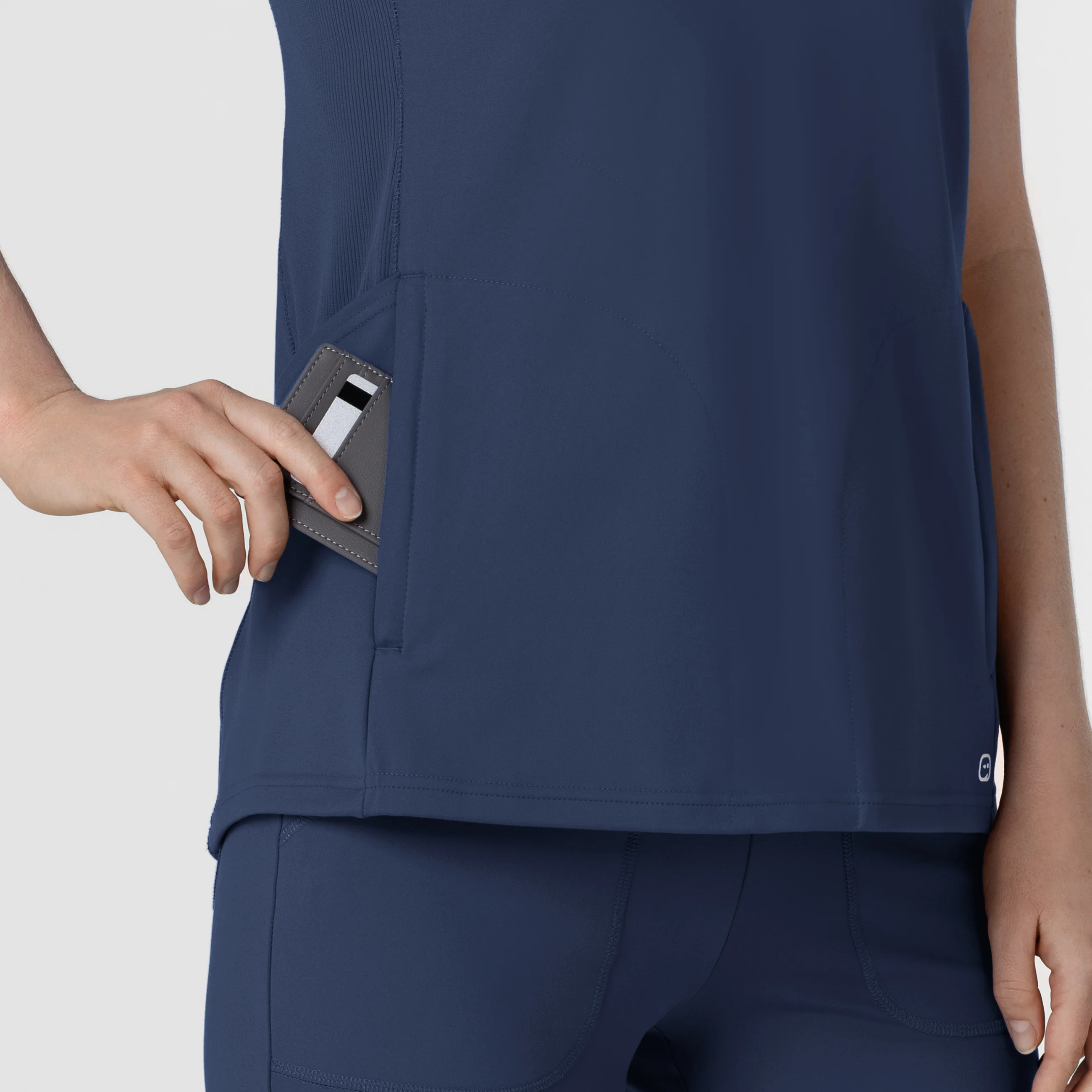 RENEW Knit Women's Flex-n-Reach V-Neck Raglan Scrub Top - Navy - Image 7