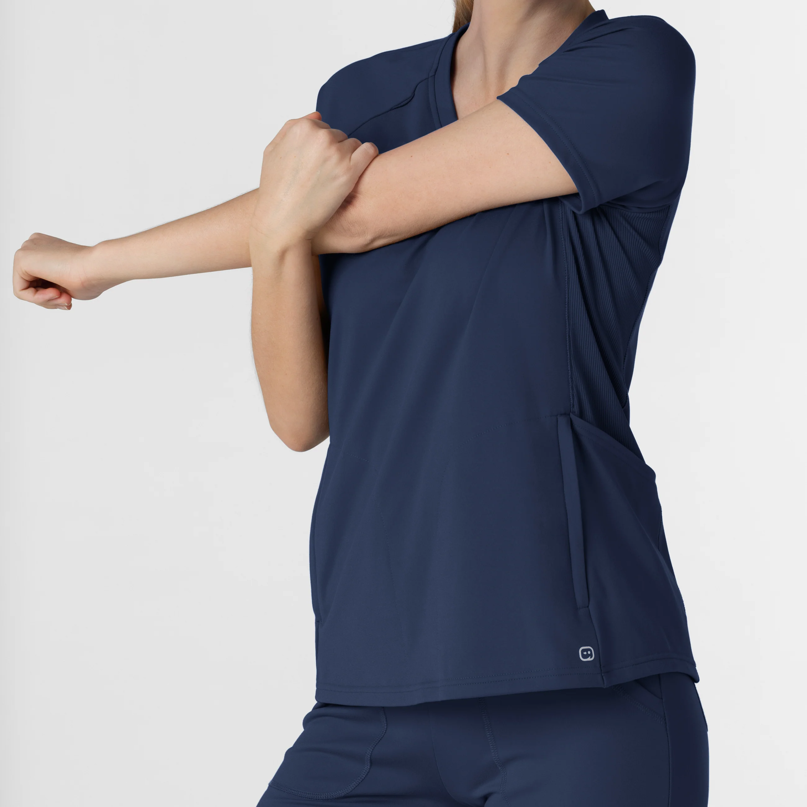 RENEW Knit Women's Flex-n-Reach V-Neck Raglan Scrub Top - Navy - Image 9