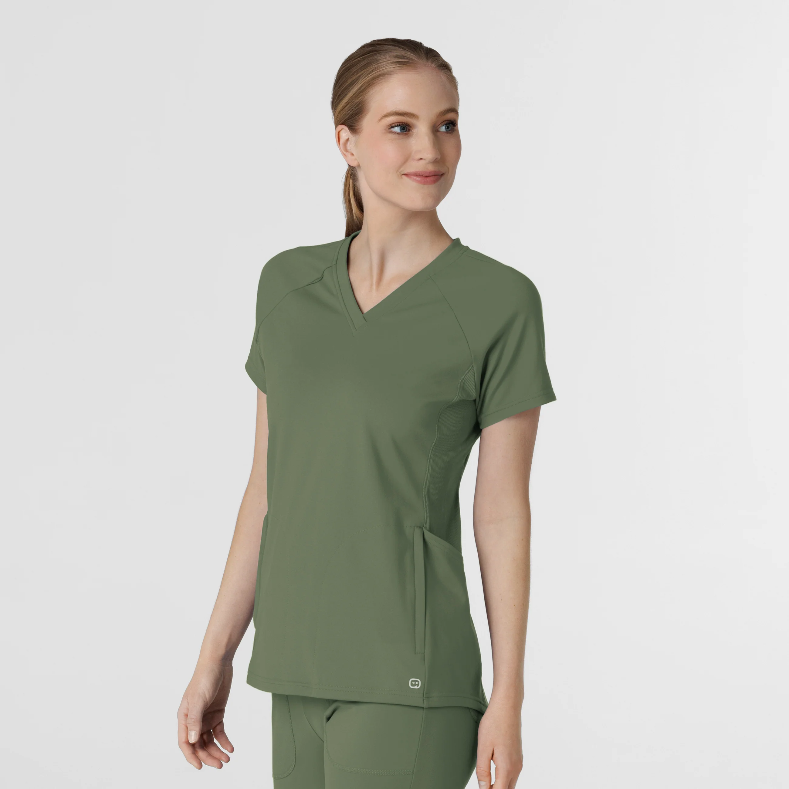 RENEW Knit Women's Flex-n-Reach V-Neck Raglan Scrub Top - Olive - Image 4