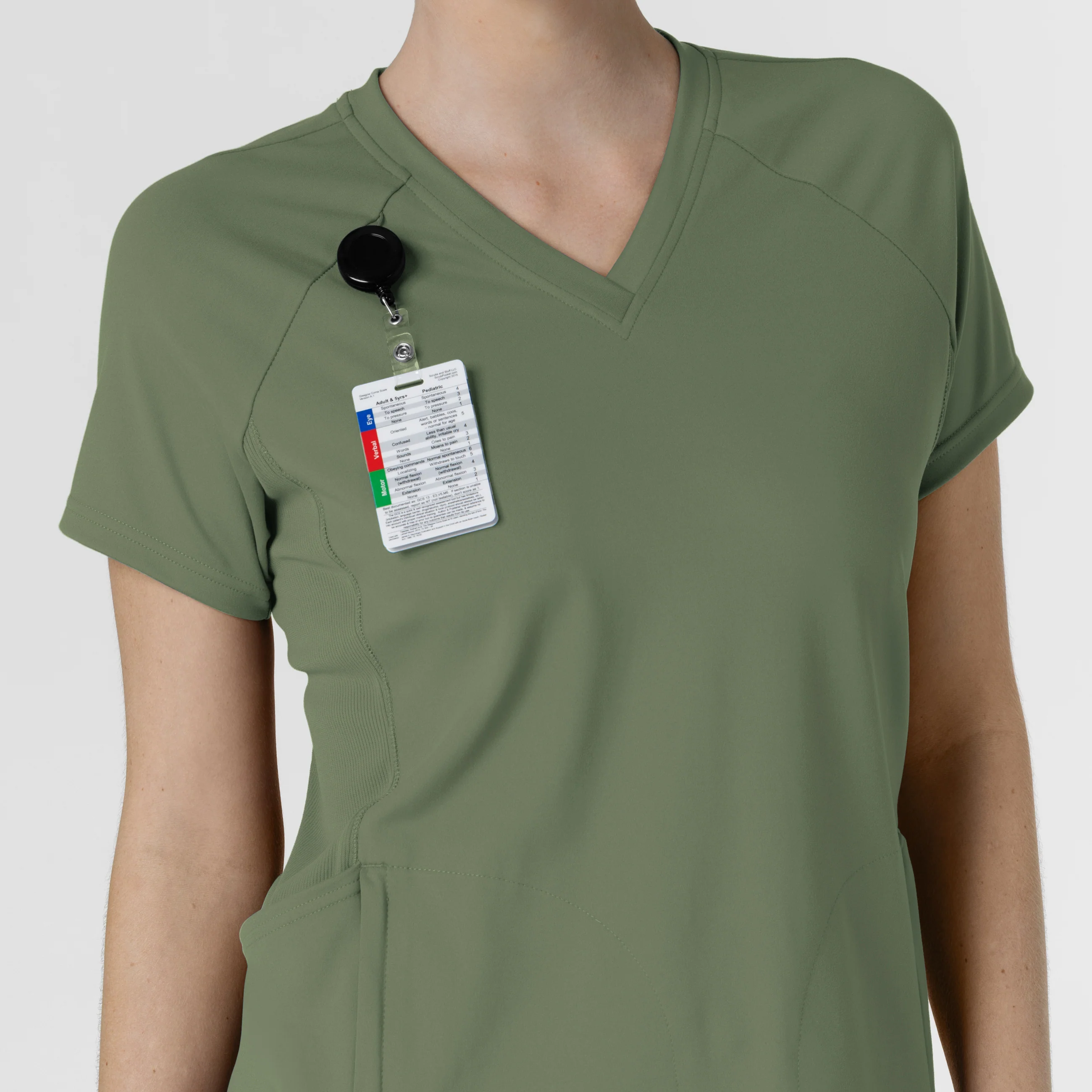 RENEW Knit Women's Flex-n-Reach V-Neck Raglan Scrub Top - Olive - Image 6