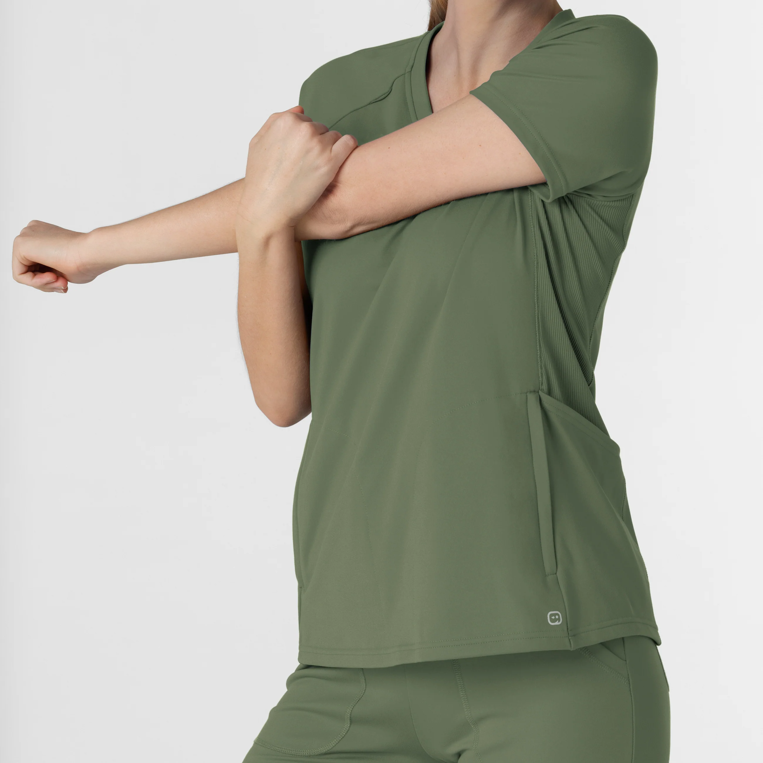 RENEW Knit Women's Flex-n-Reach V-Neck Raglan Scrub Top - Olive - Image 9