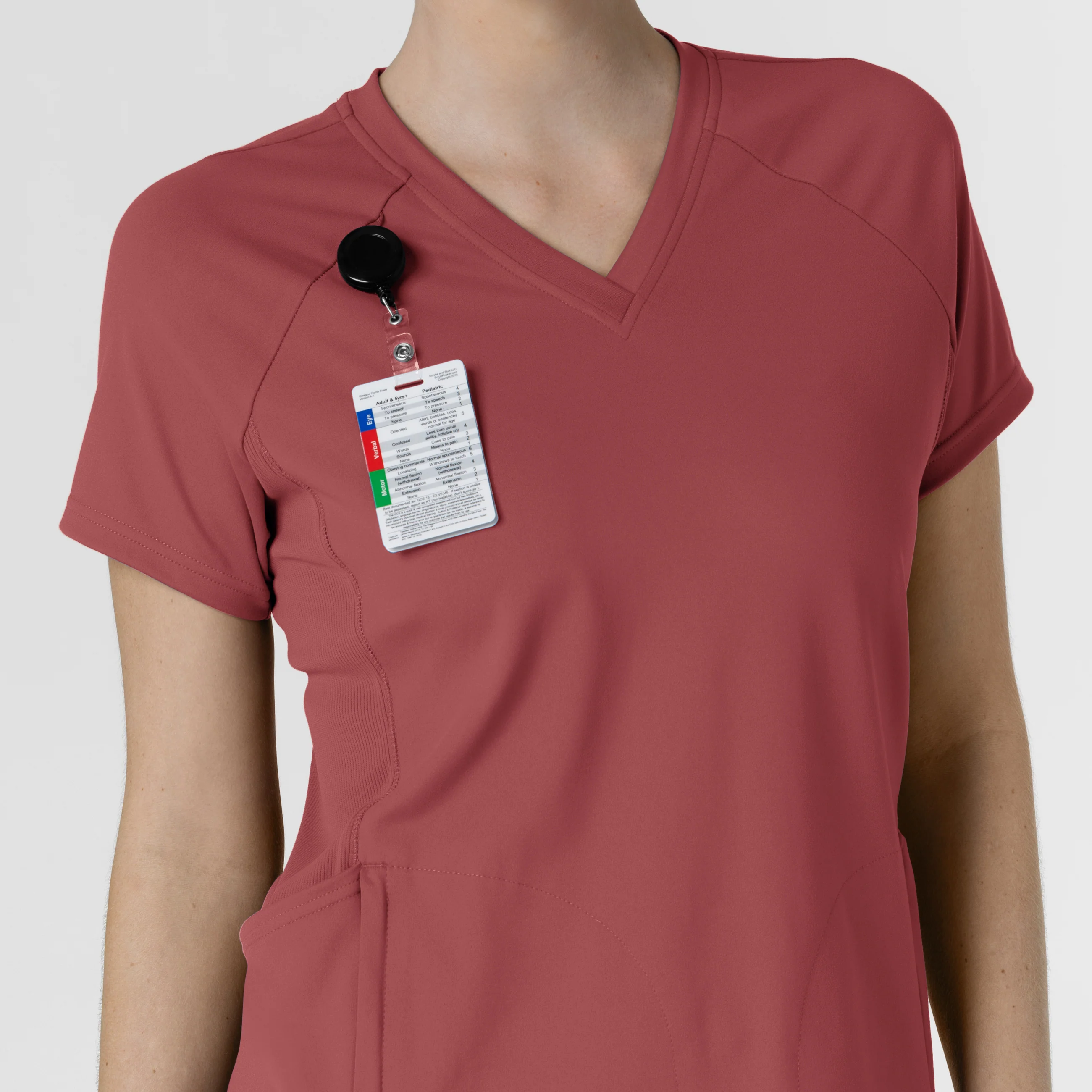 RENEW Knit Women's Flex-n-Reach V-Neck Raglan Scrub Top - Ruby - Image 6