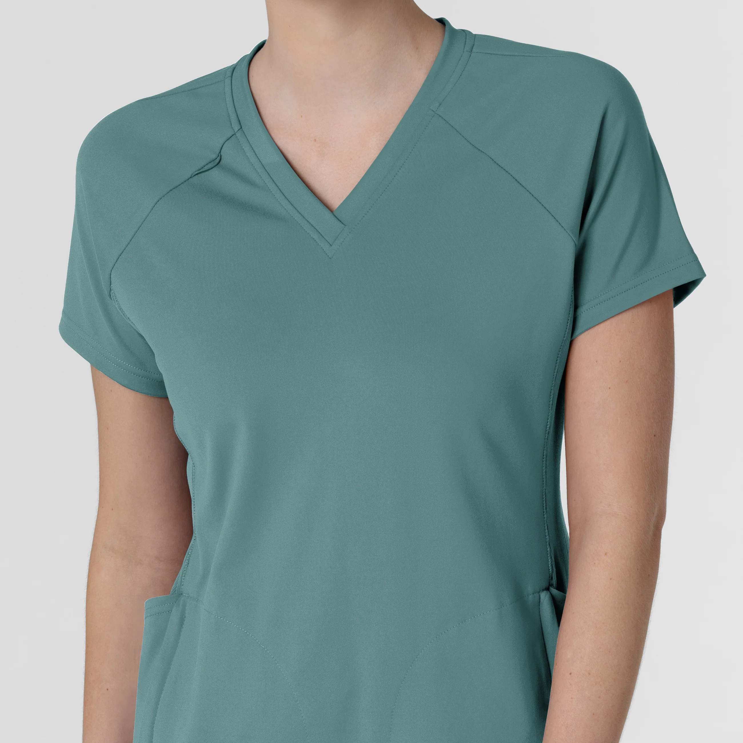 RENEW Knit Women's Flex-n-Reach V-Neck Raglan Scrub Top - Vintage Teal - Image 5