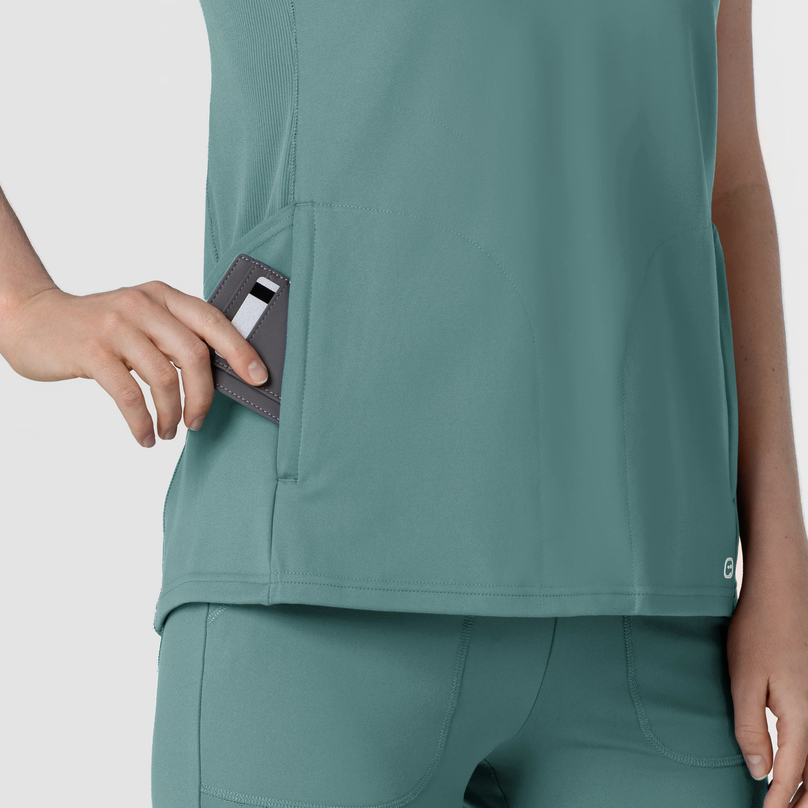 RENEW Knit Women's Flex-n-Reach V-Neck Raglan Scrub Top - Vintage Teal - Image 7