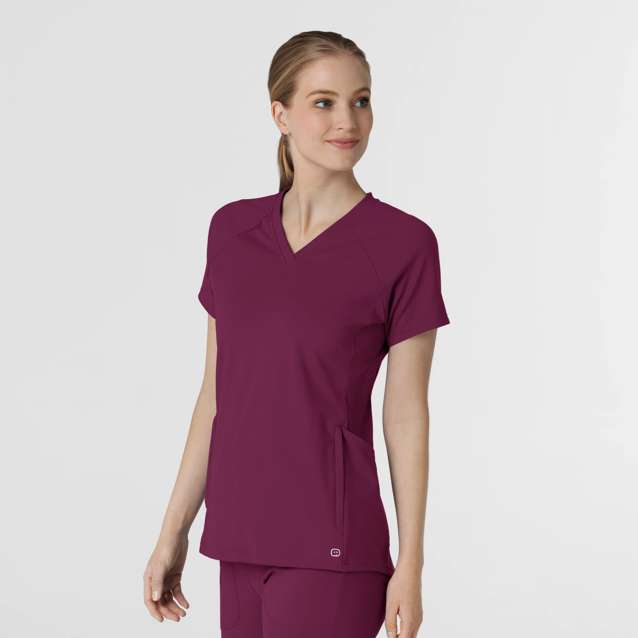 RENEW Knit Women's Flex-n-Reach V-Neck Raglan Scrub Top - Wine - Image 4