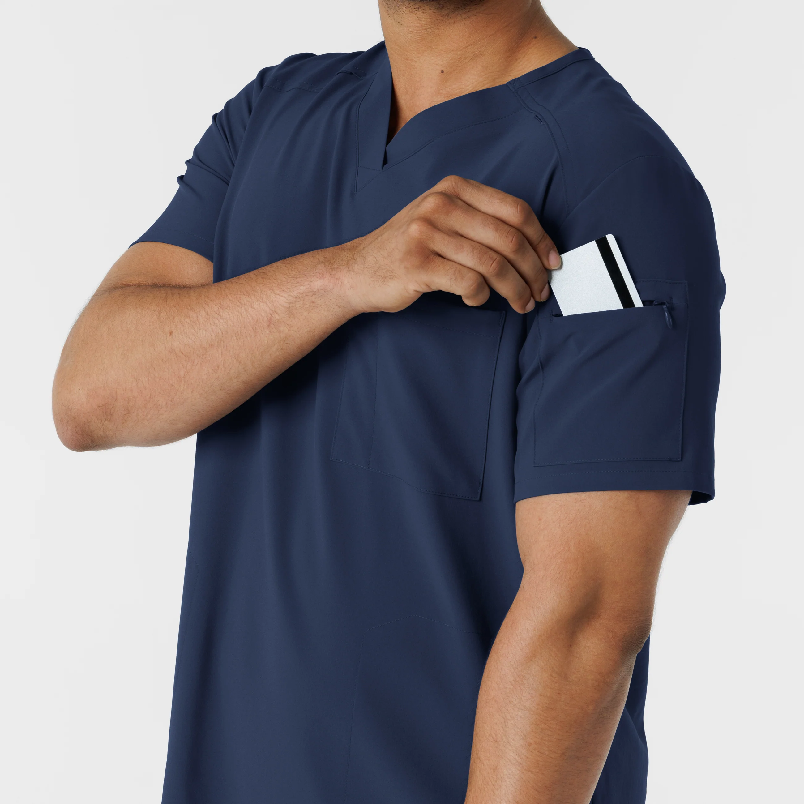 RENEW Men's V-Neck 5 Pocket Scrub Top - Navy - Image 9