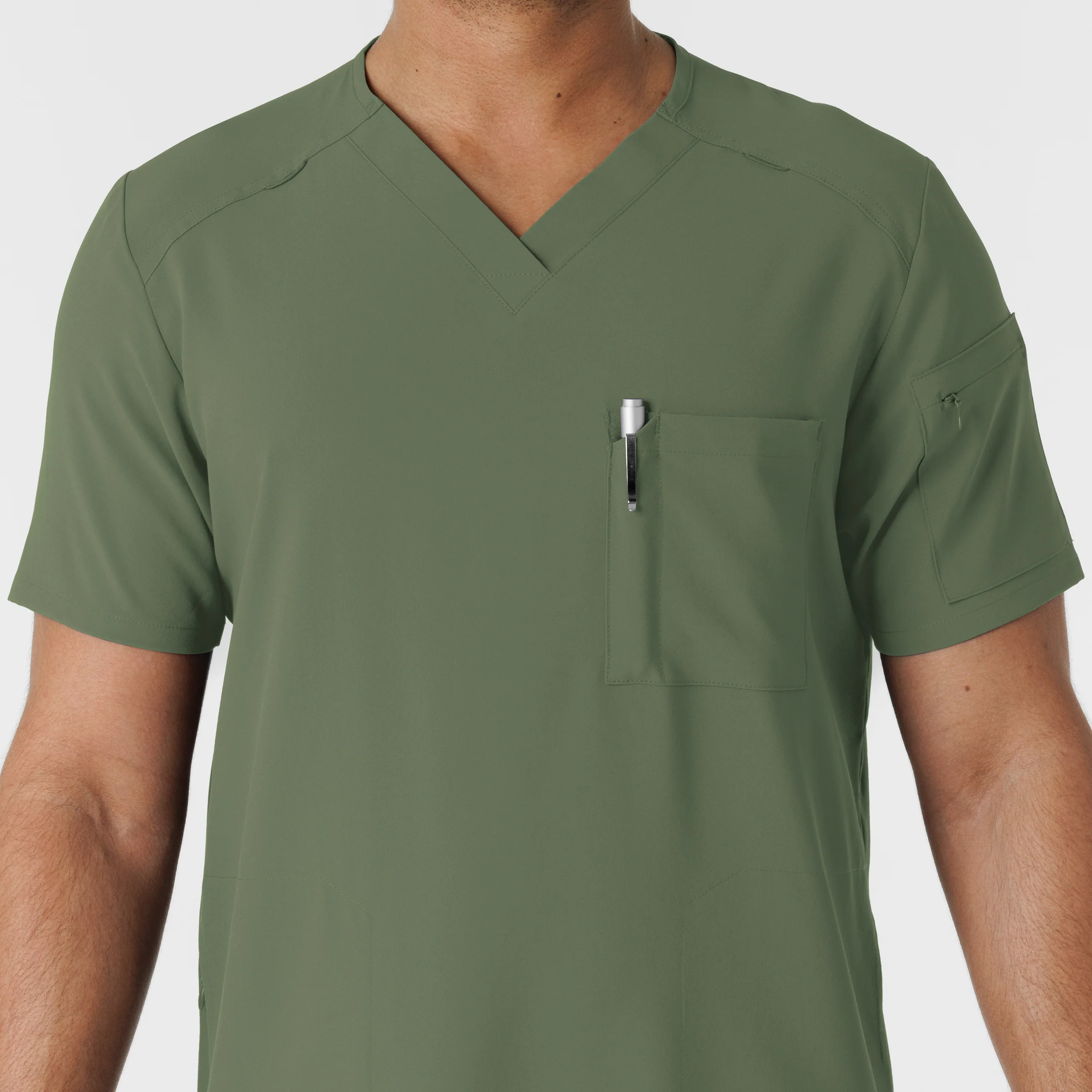 RENEW Men's V-Neck 5 Pocket Scrub Top - Olive - Image 6