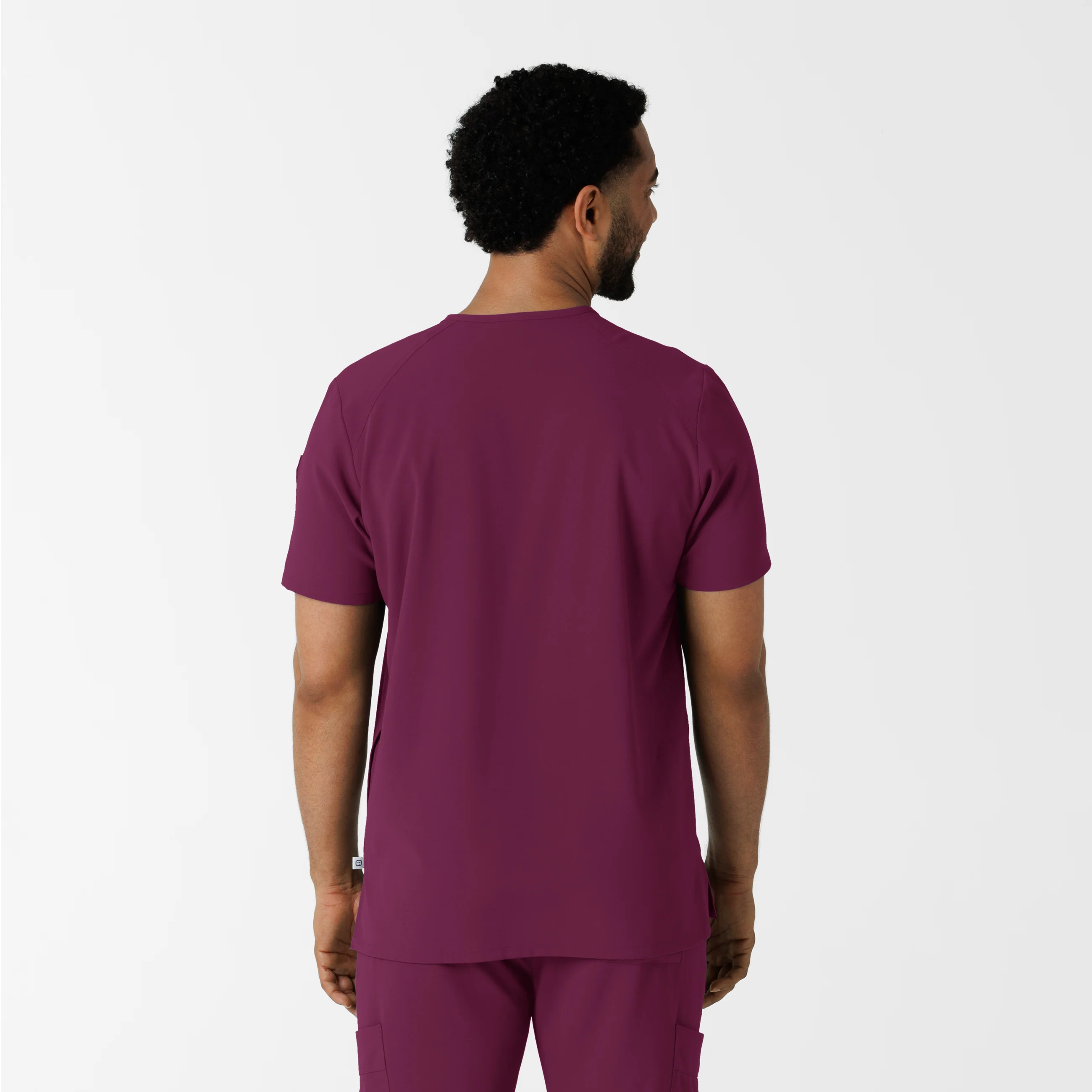 RENEW Men's V-Neck 5 Pocket Scrub Top - Wine - Image 2