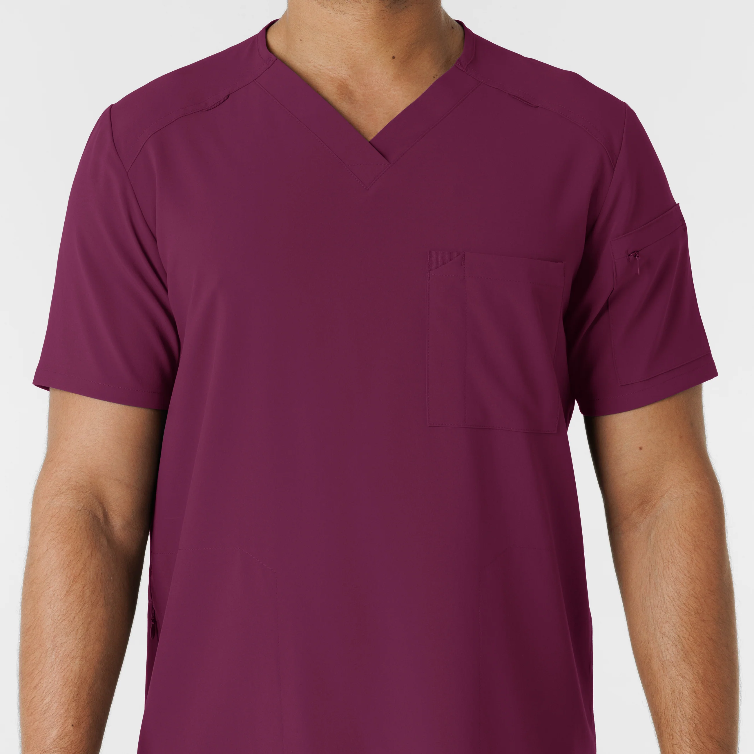 RENEW Men's V-Neck 5 Pocket Scrub Top - Wine - Image 5