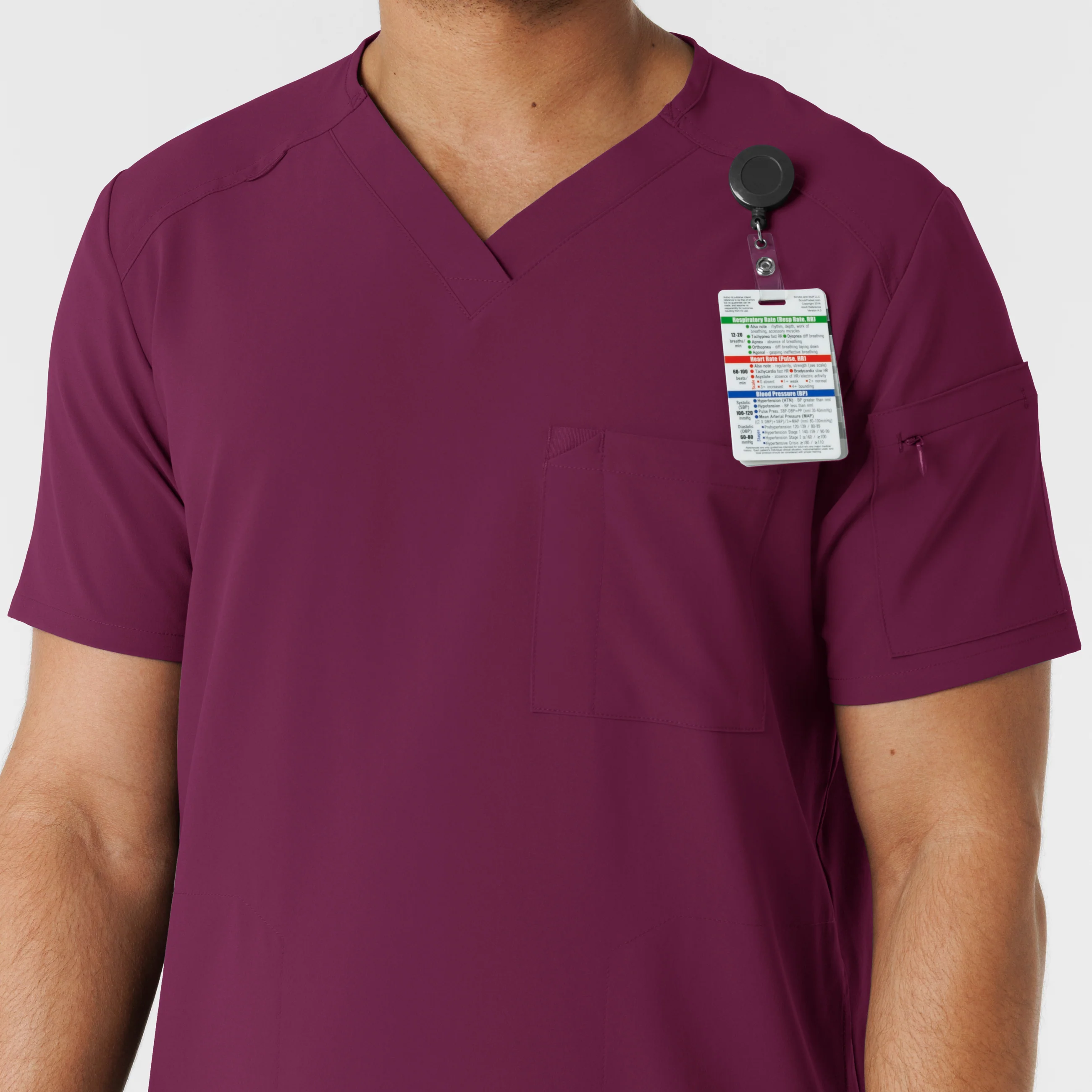 RENEW Men's V-Neck 5 Pocket Scrub Top - Wine - Image 8