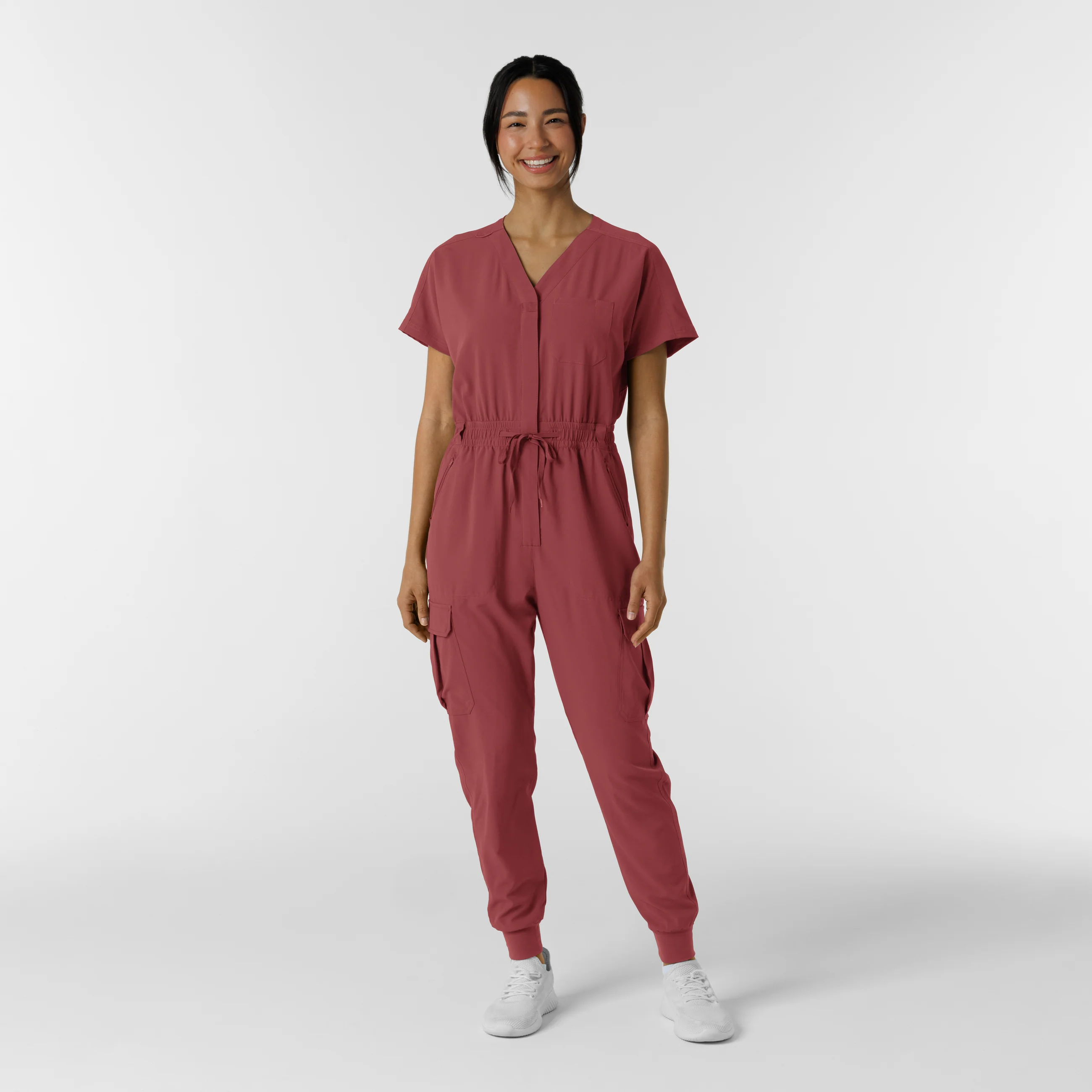 RENEW Women's Cargo Jogger Scrub Jumpsuit - Ruby