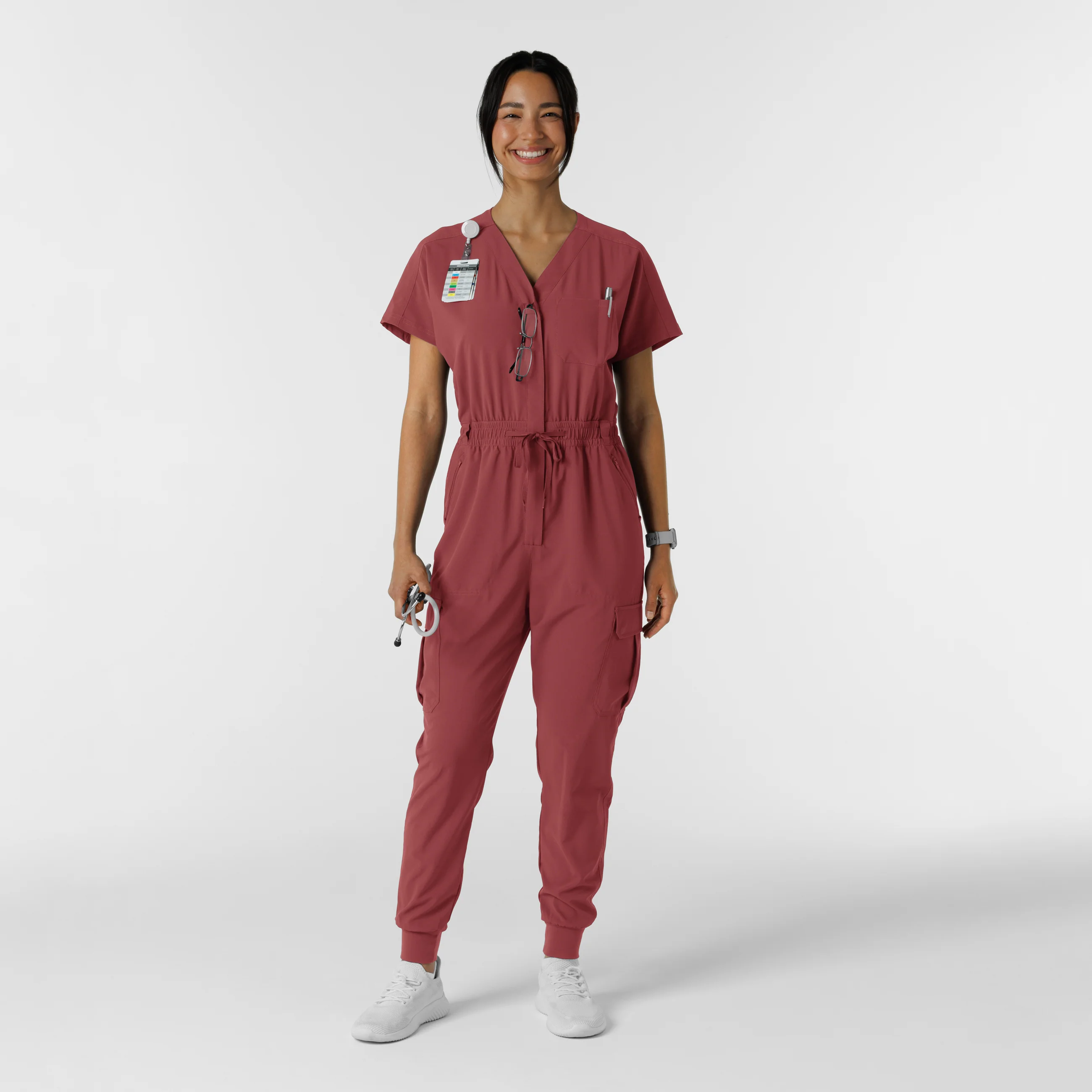 RENEW Women's Cargo Jogger Scrub Jumpsuit - Ruby - Image 3