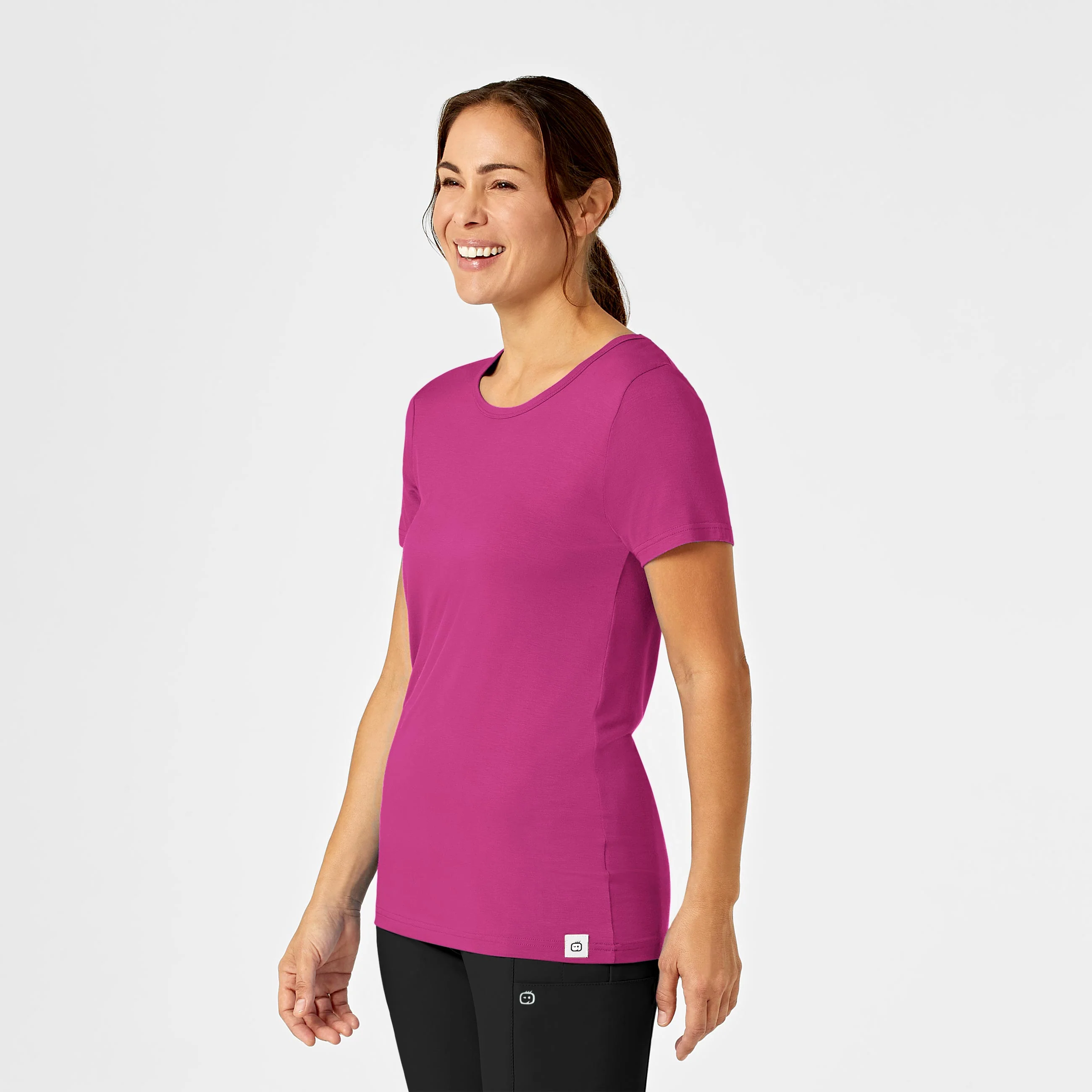 Silky Knit Short Sleeve Tee - Hot Pink - Image 4