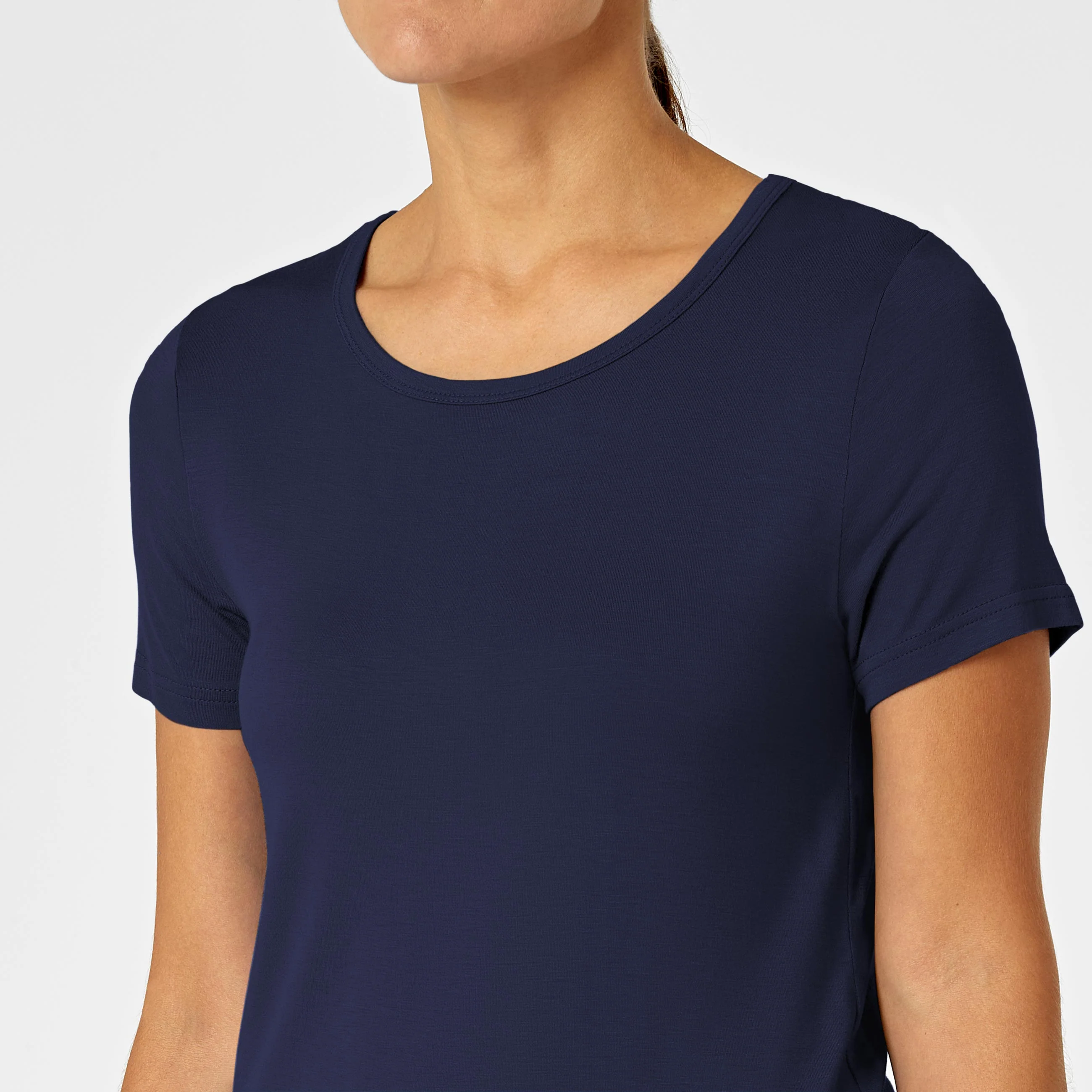 Silky Knit Short Sleeve Tee - Navy - Image 5