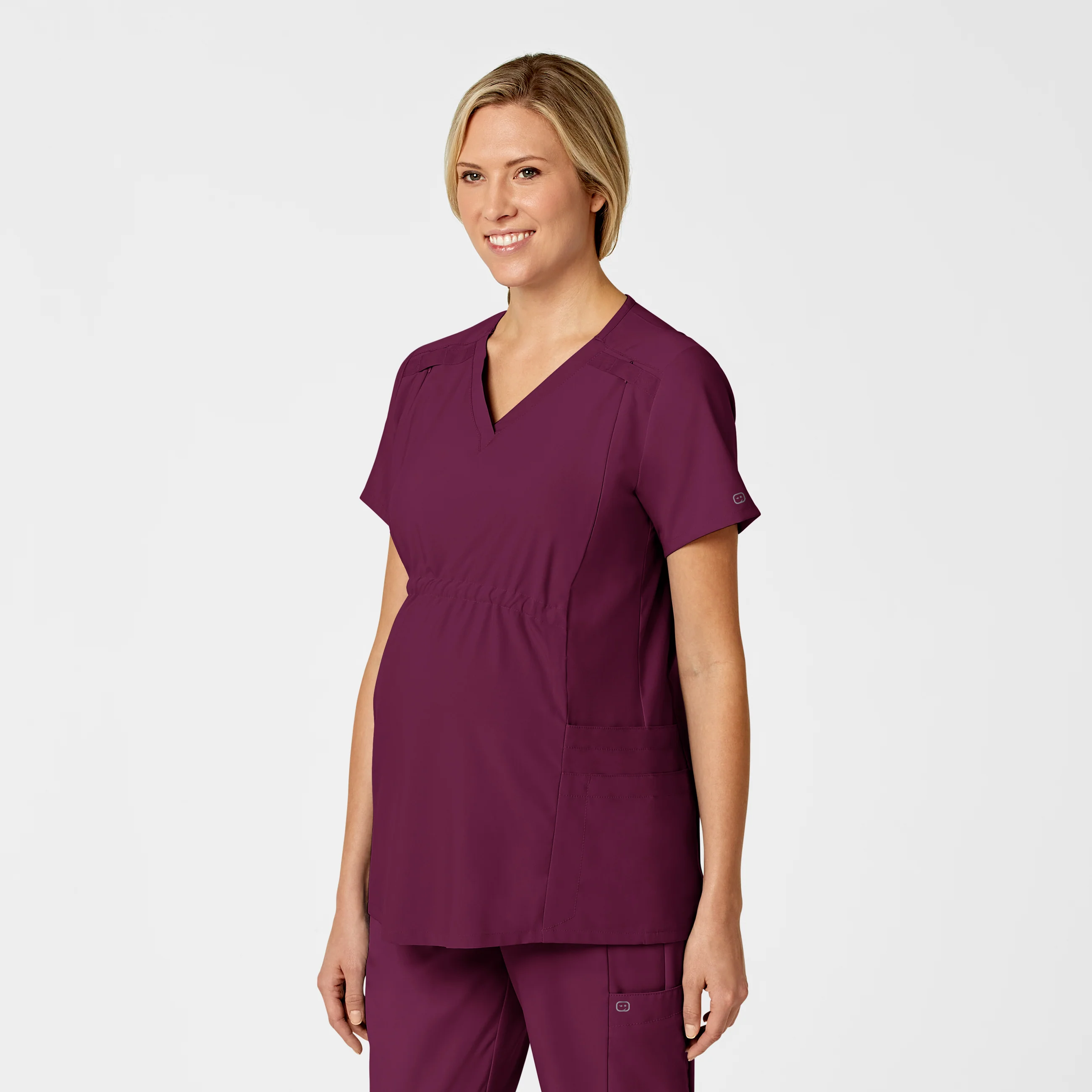 W123 Maternity V-Neck Scrub Top - Wine - Image 4