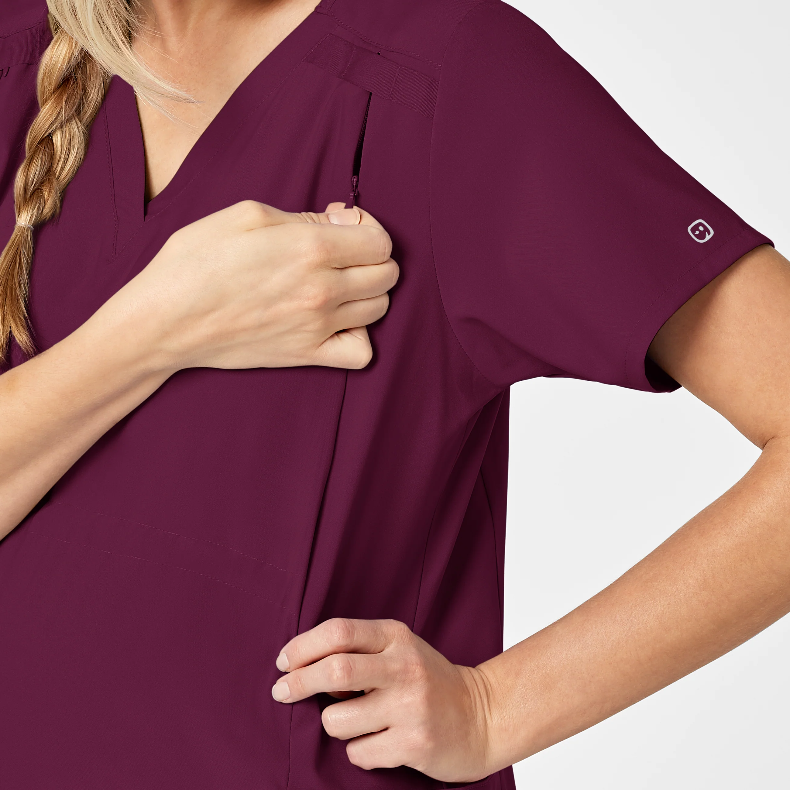 W123 Maternity V-Neck Scrub Top - Wine - Image 6