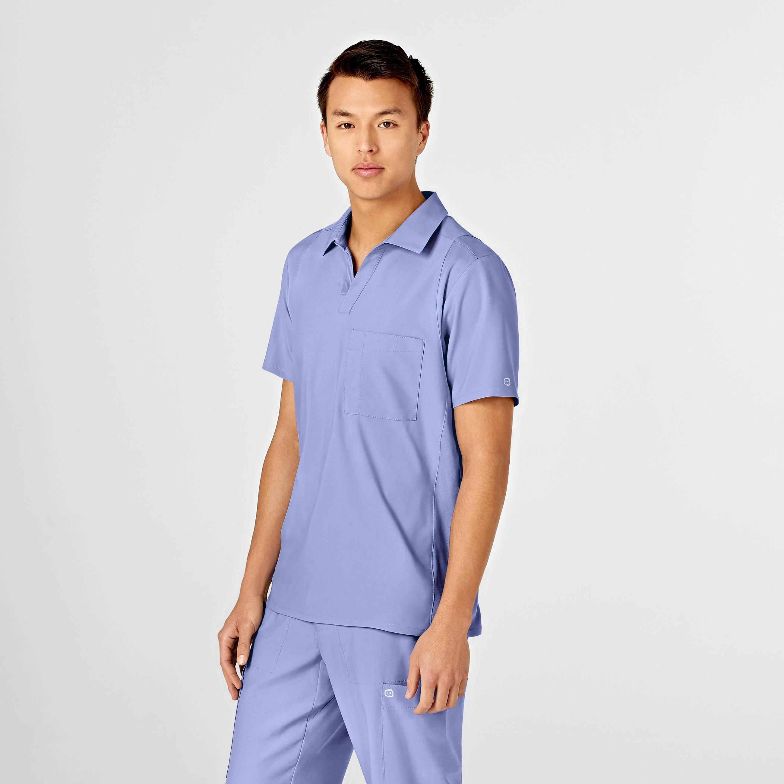 W123 Men's Collar Scrub Top - Ceil Blue - Image 4