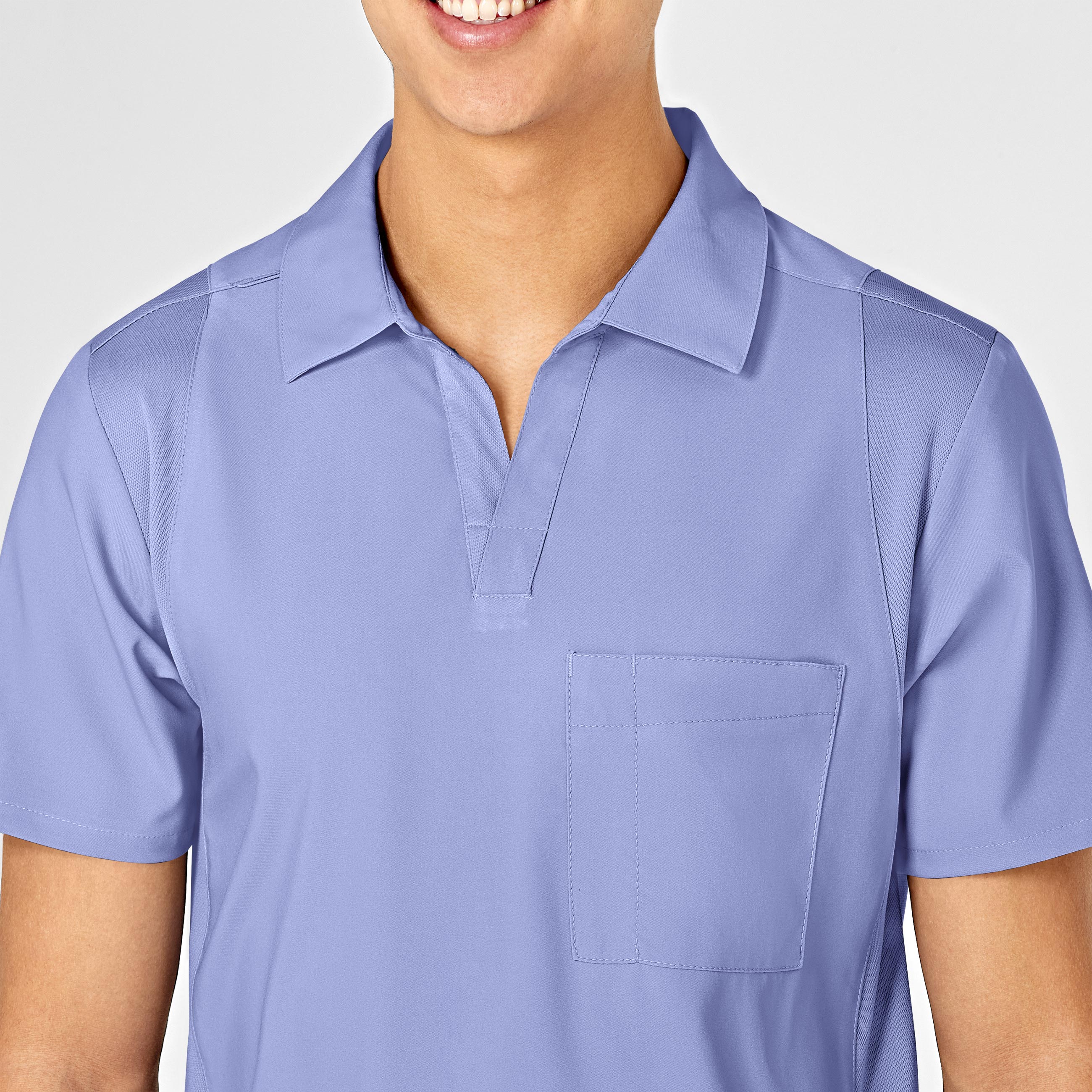 W123 Men's Collar Scrub Top - Ceil Blue - Image 5