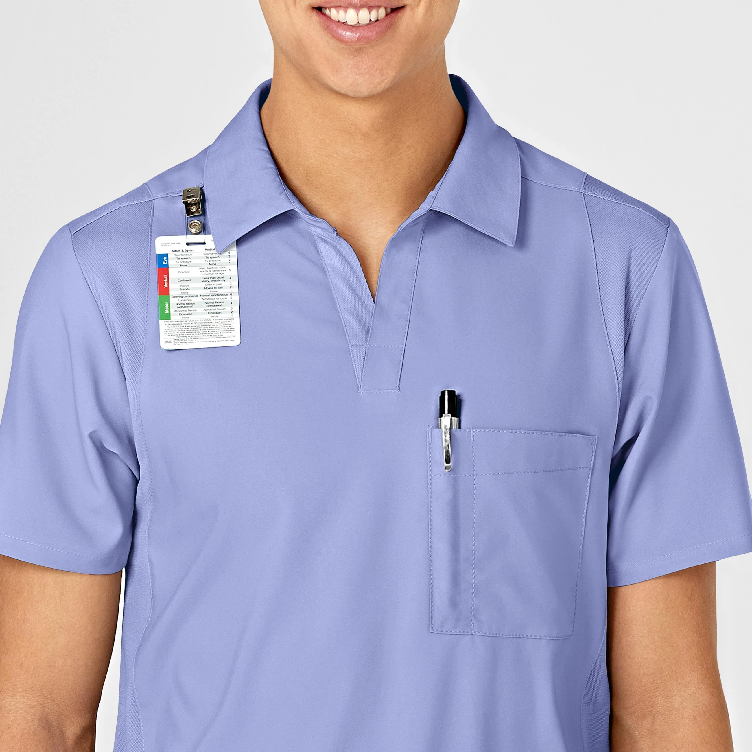 W123 Men's Collar Scrub Top - Ceil Blue - Image 6
