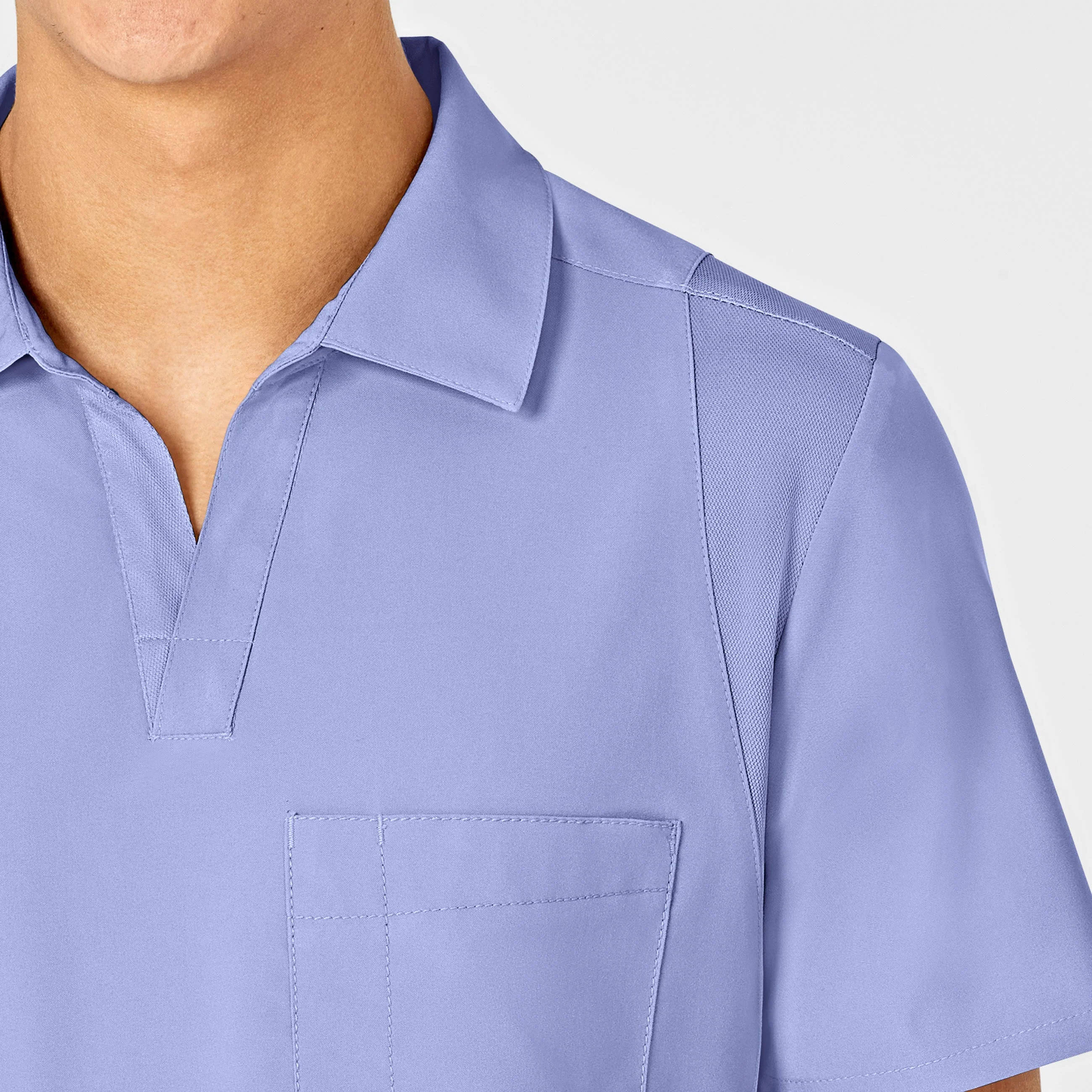 W123 Men's Collar Scrub Top - Ceil Blue - Image 7