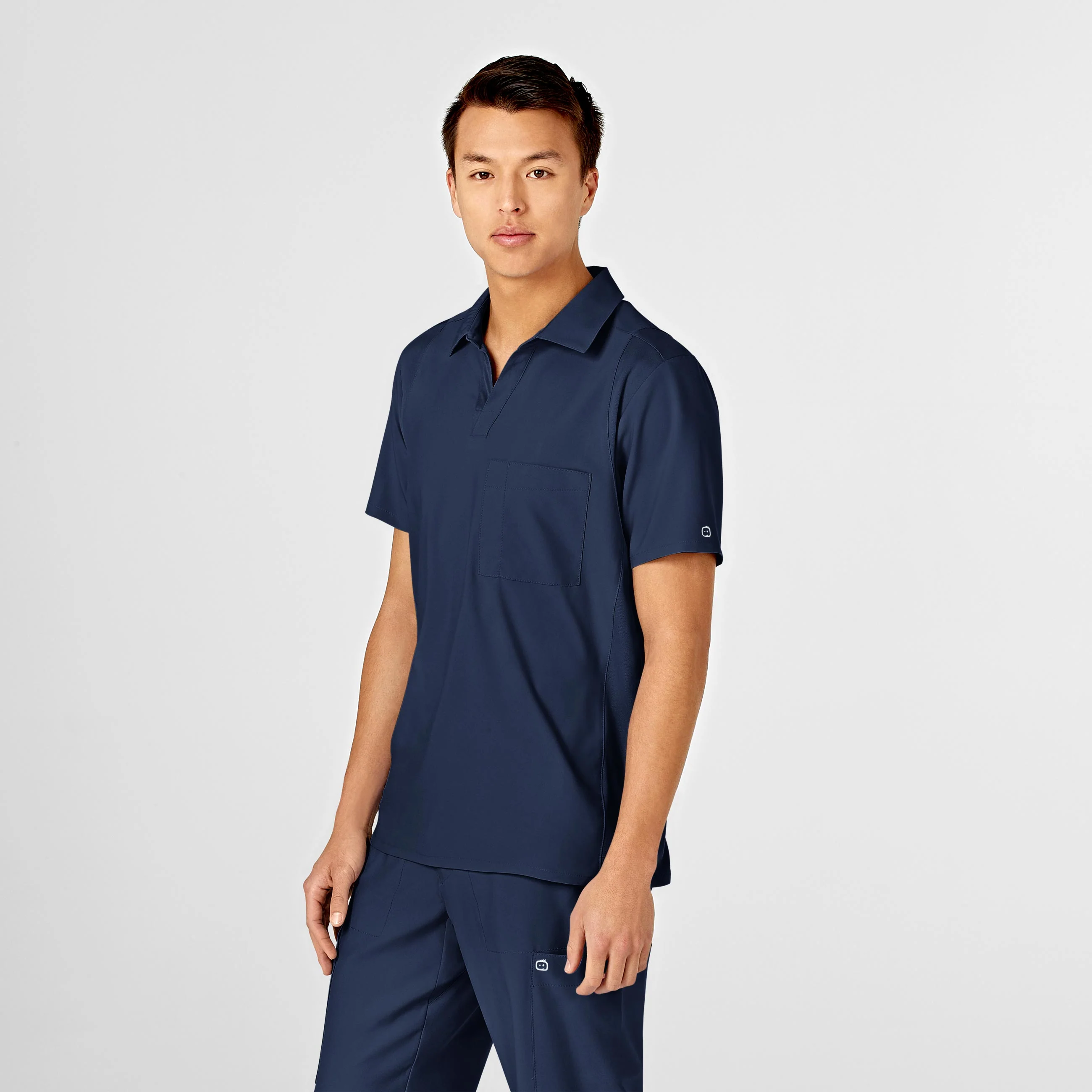 W123 Men's Collar Scrub Top - Navy - Image 4