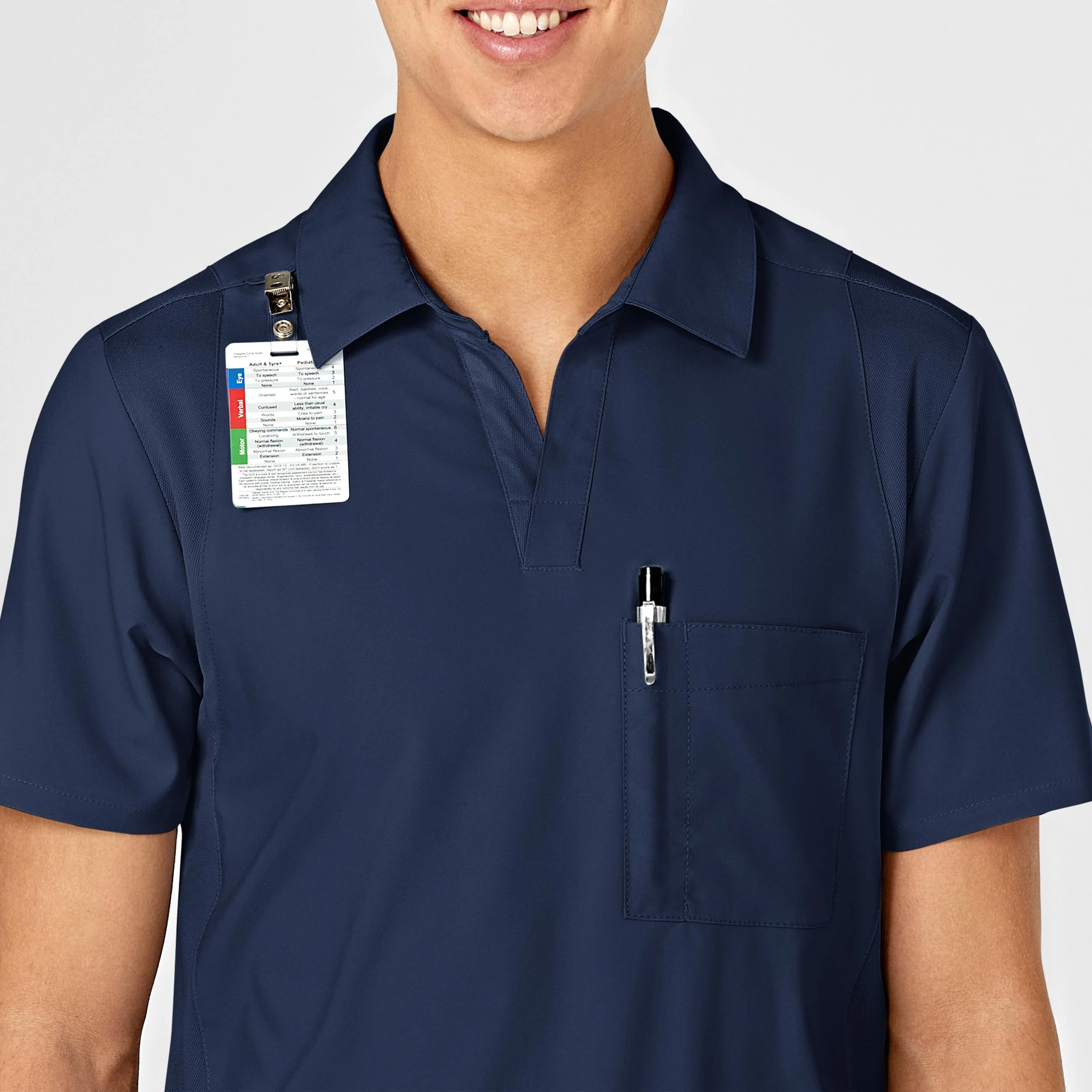 W123 Men's Collar Scrub Top - Navy - Image 6