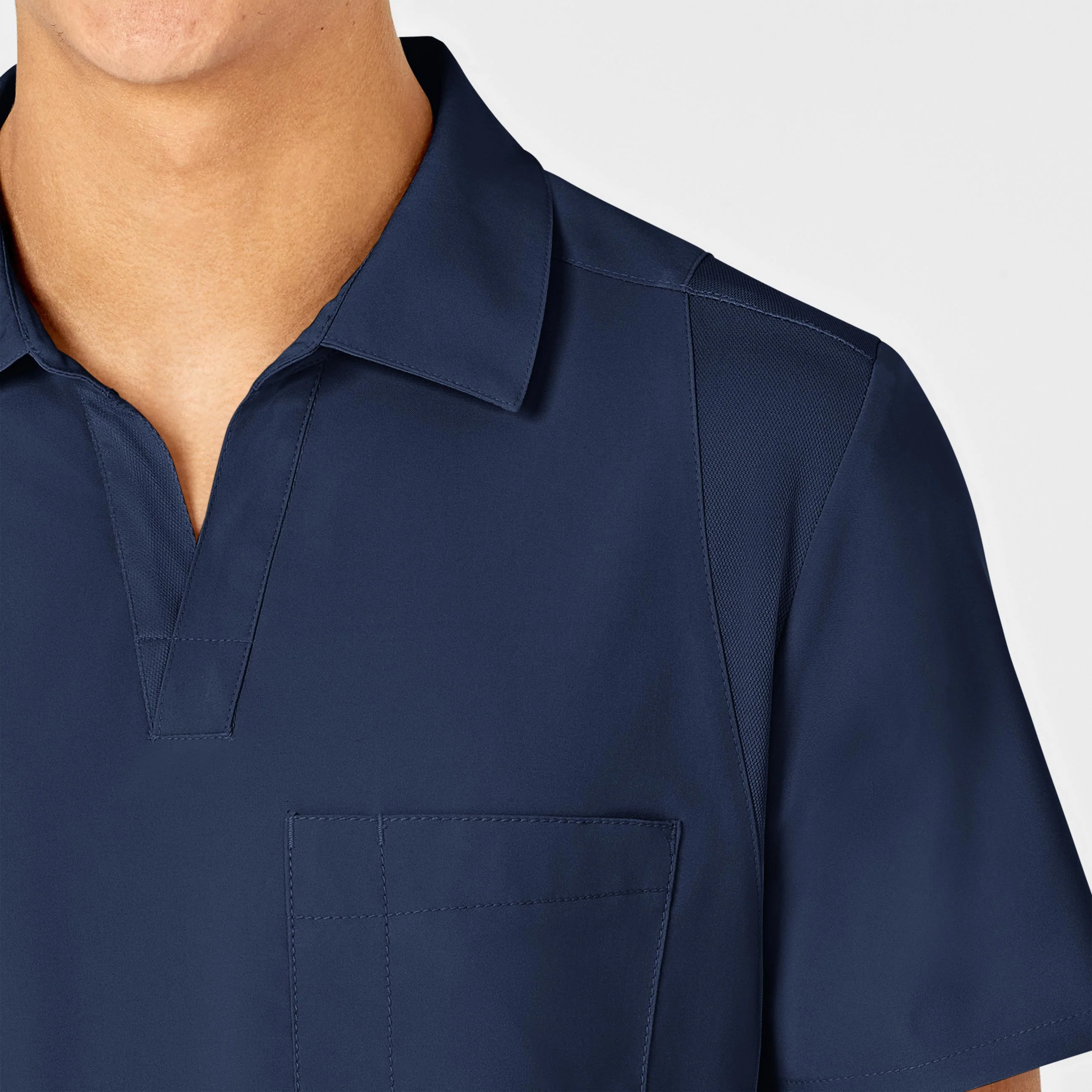 W123 Men's Collar Scrub Top - Navy - Image 7