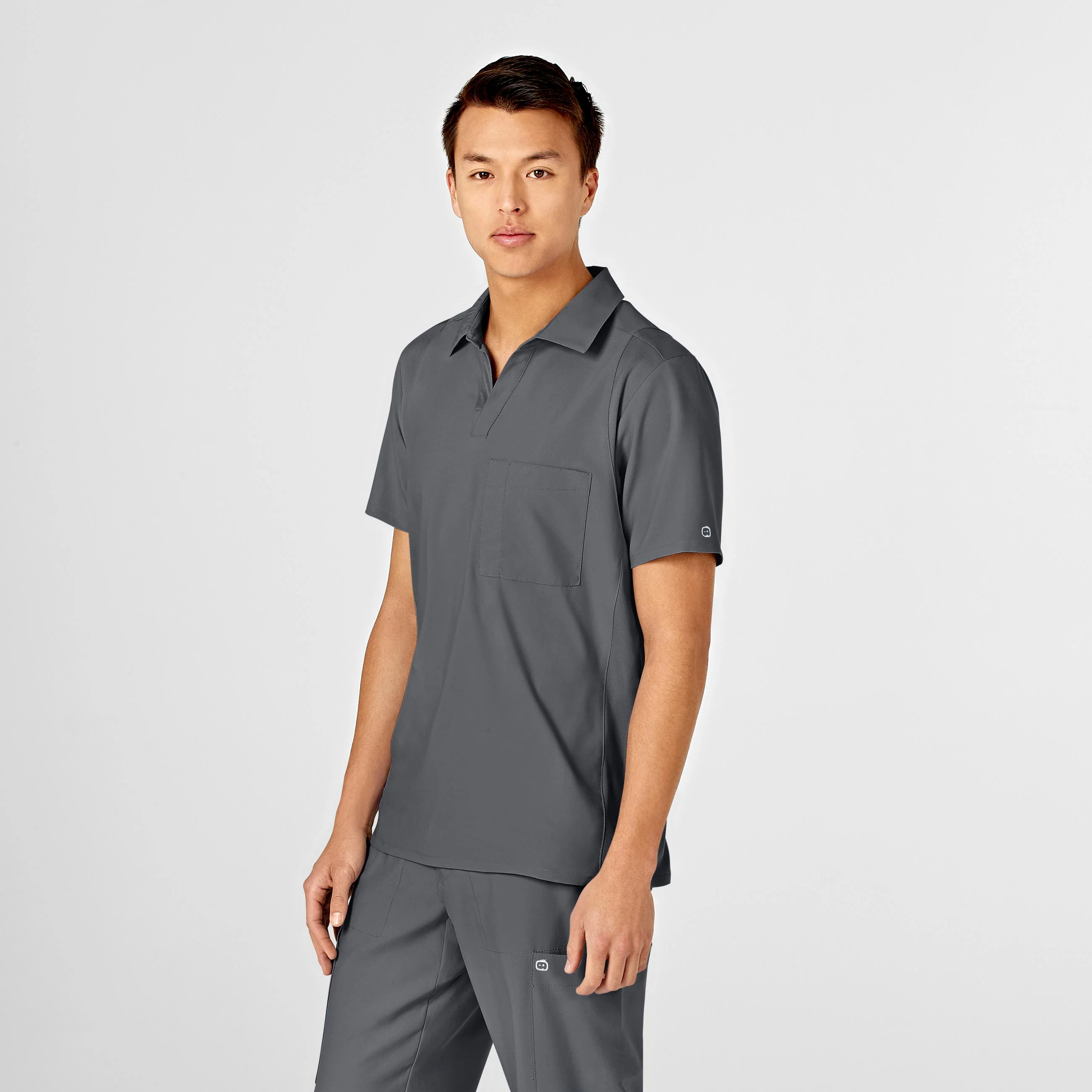 W123 Men's Collar Scrub Top - Pewter - Image 4