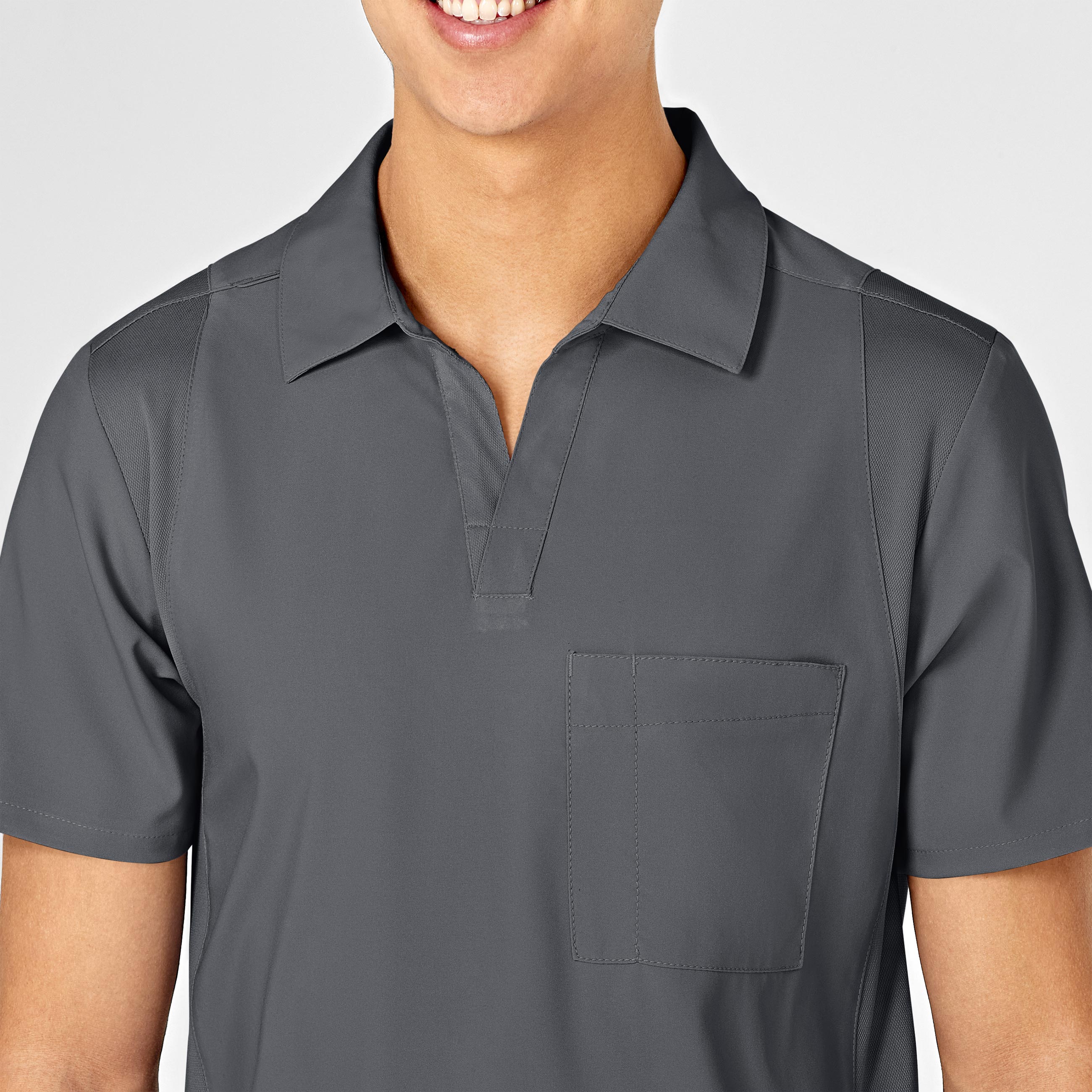 W123 Men's Collar Scrub Top - Pewter - Image 5