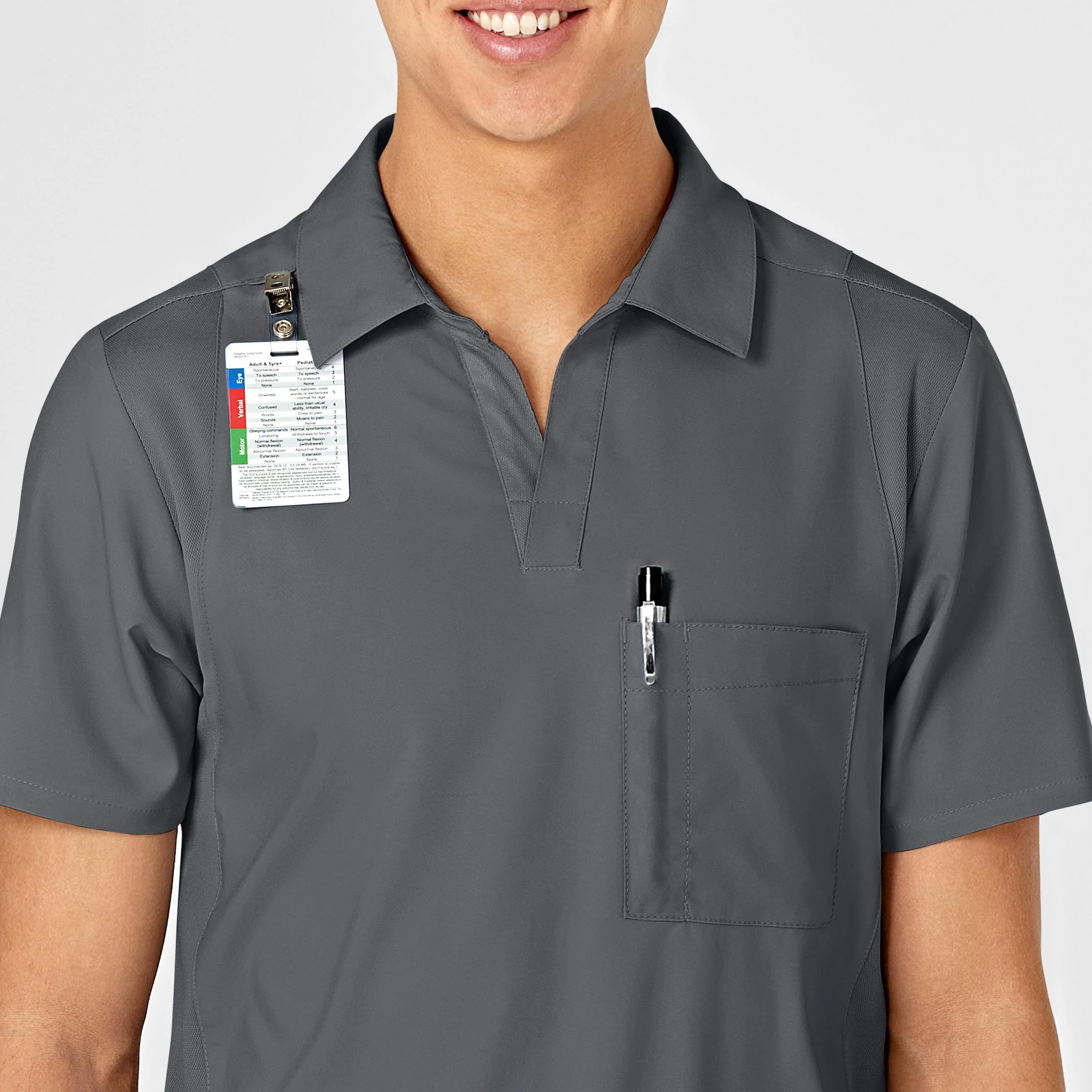 W123 Men's Collar Scrub Top - Pewter - Image 6